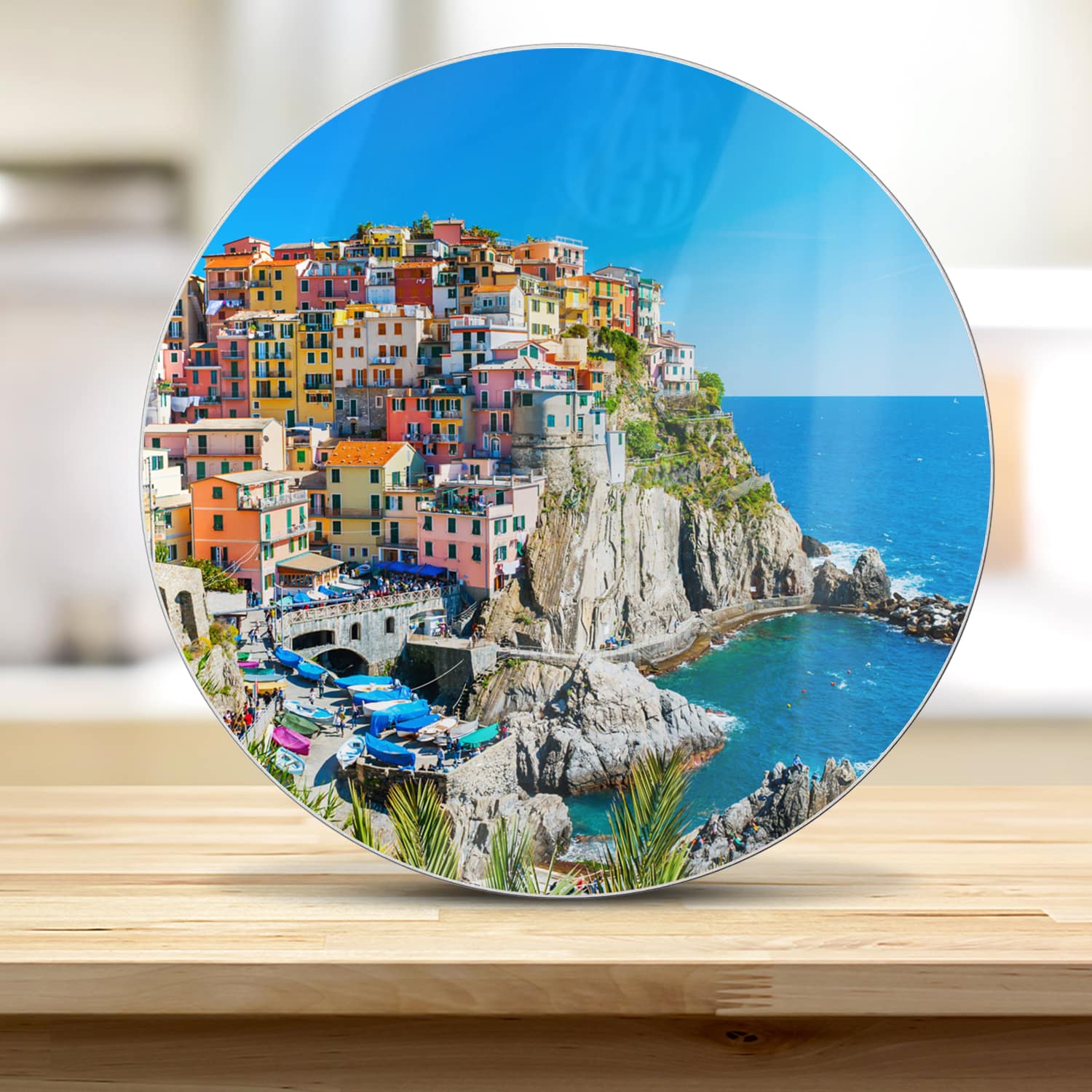 Snijplank Rond - Gehard Glas - Kleurrijk Cinque Terre aan de Kust