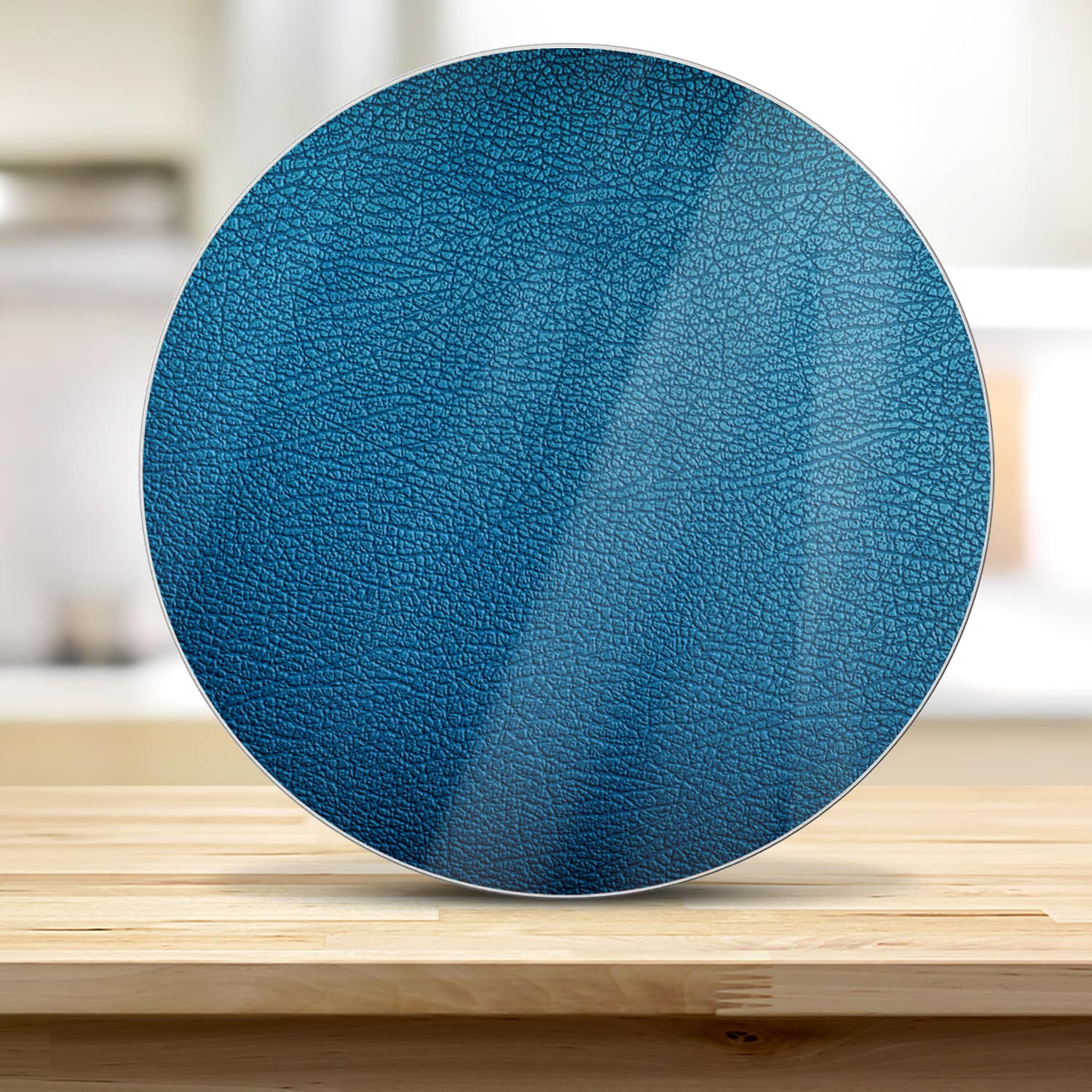 Snijplank Rond - Gehard Glas - Blauw Leer