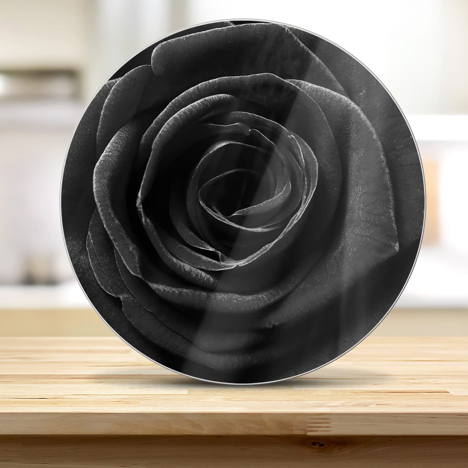 Snijplank Rond - Gehard Glas - Zwarte Roos