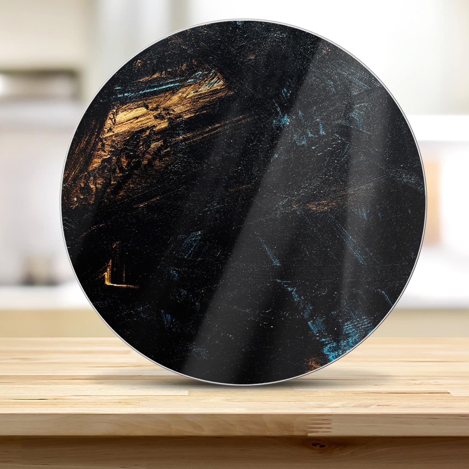 Snijplank Rond - Gehard Glas - Abstracte Zwart-Gouden Achtergrond