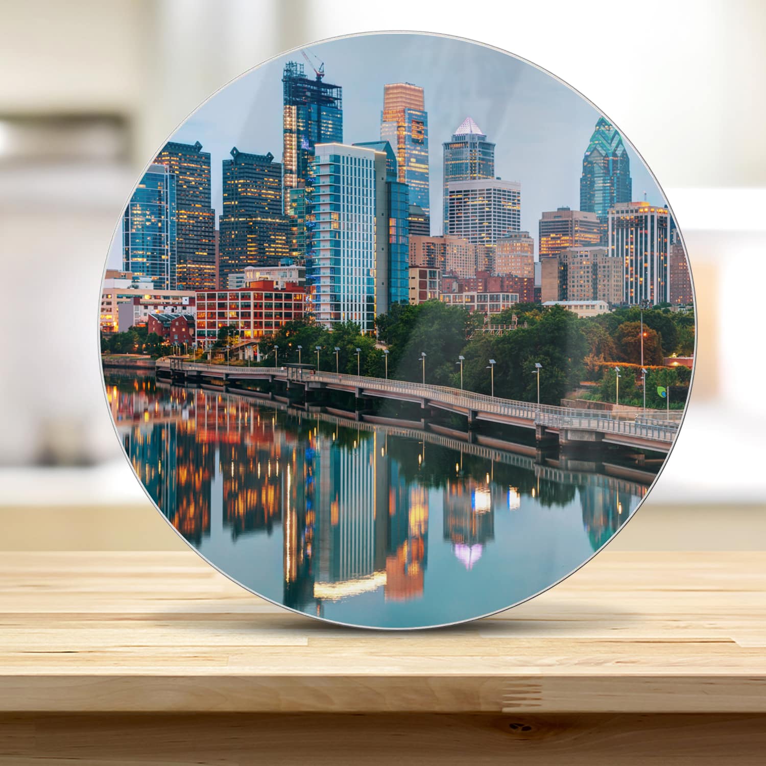 Snijplank Rond - Gehard Glas - Philadelphia Skyline bij Nacht