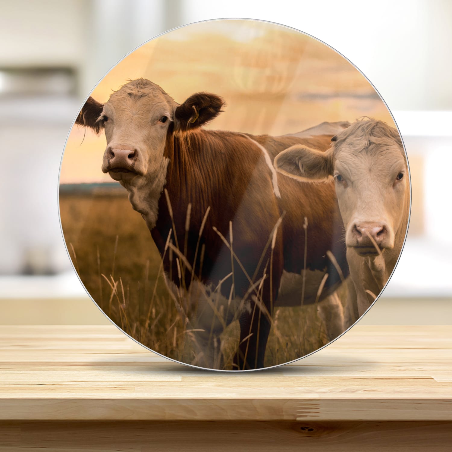 Snijplank Rond - Gehard Glas - Koeien met zonsondergang