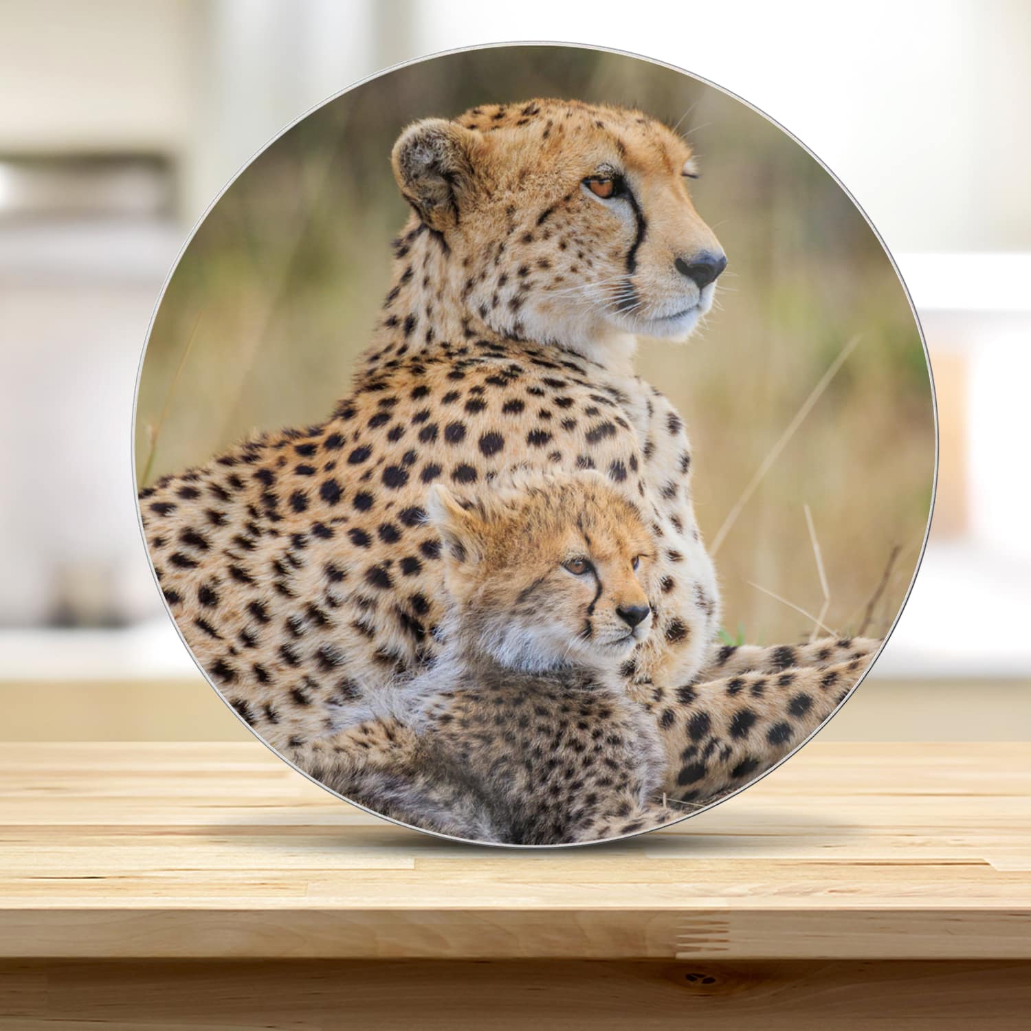 Snijplank Rond - Gehard Glas - Cheetah met Pup