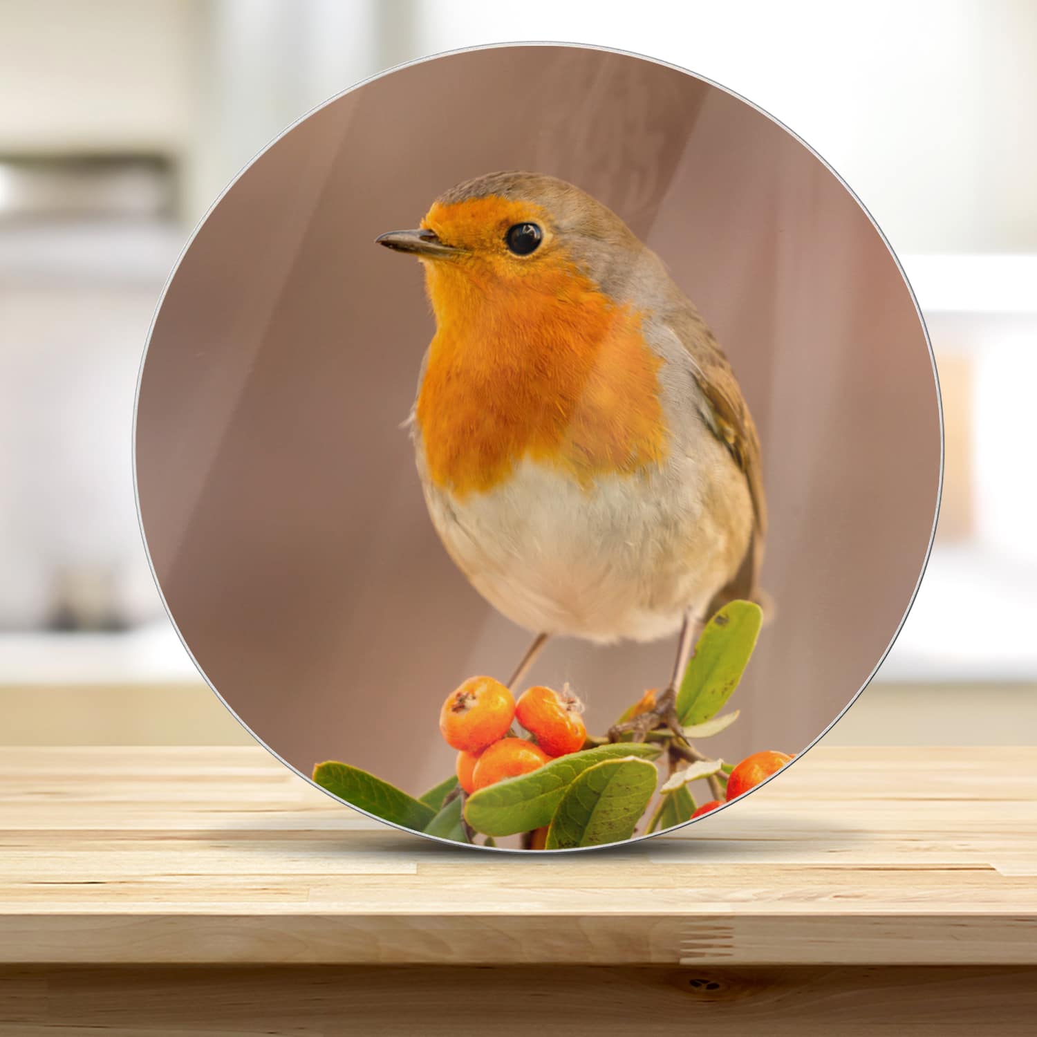 Snijplank Rond - Gehard Glas - Roodborst Vogel