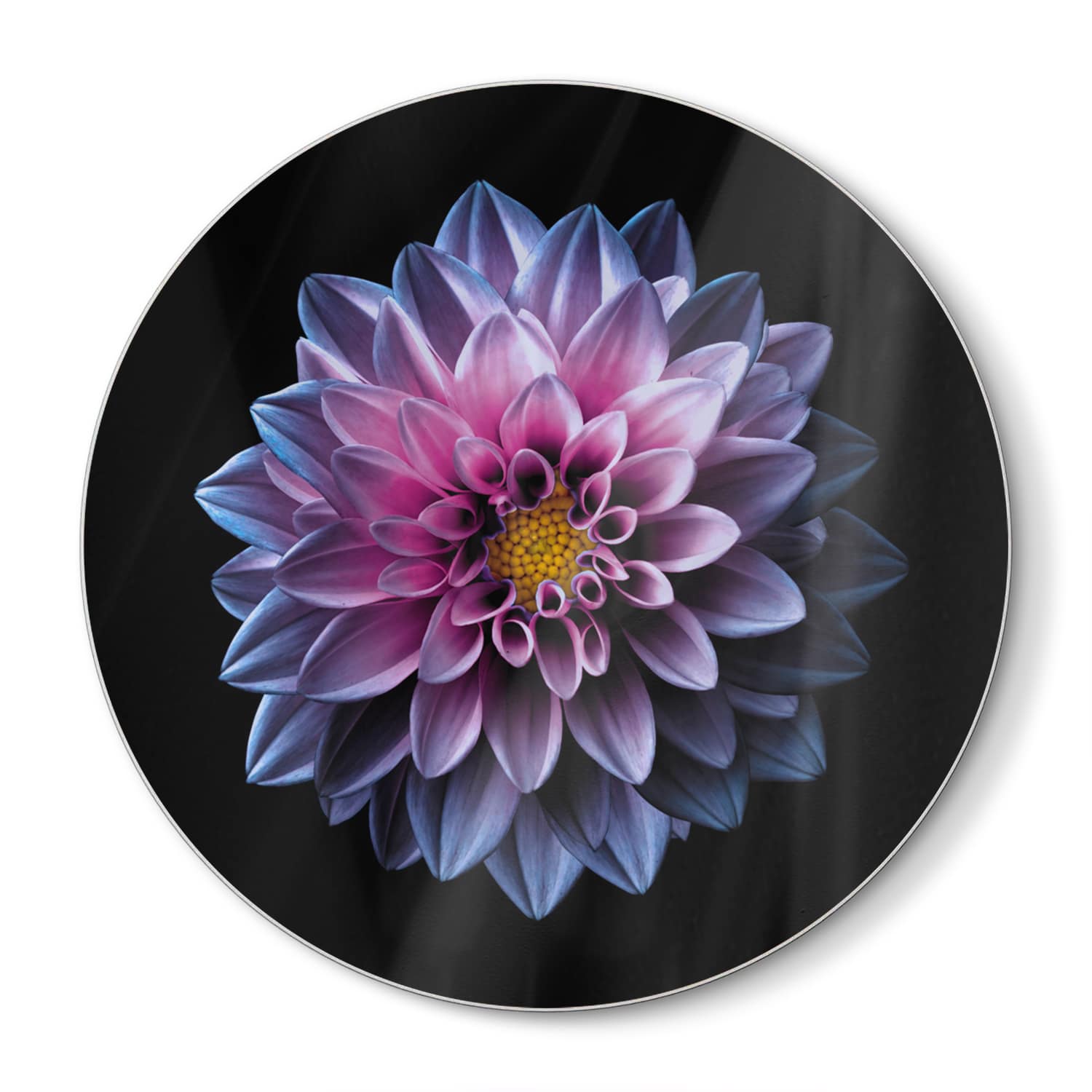 Snijplank Rond - Gehard Glas - Blauw/Roze Dahlia