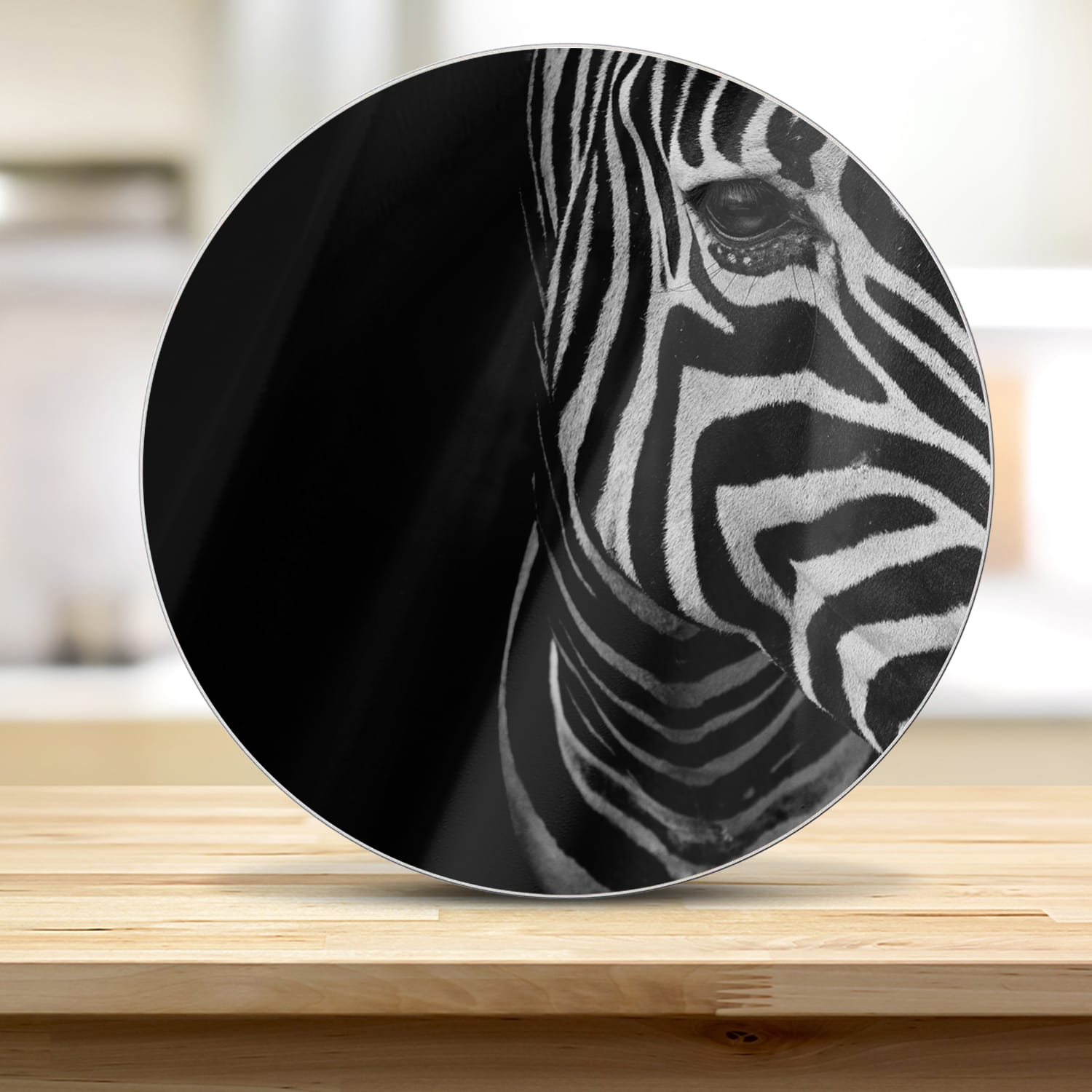 Snijplank Rond - Gehard Glas - Zebra in zwart/wit