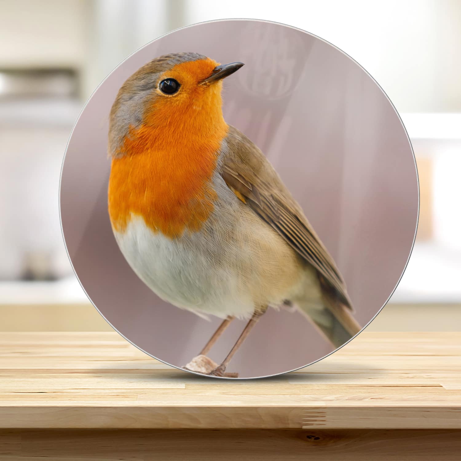 Snijplank Rond - Gehard Glas - Roodborst op Takje