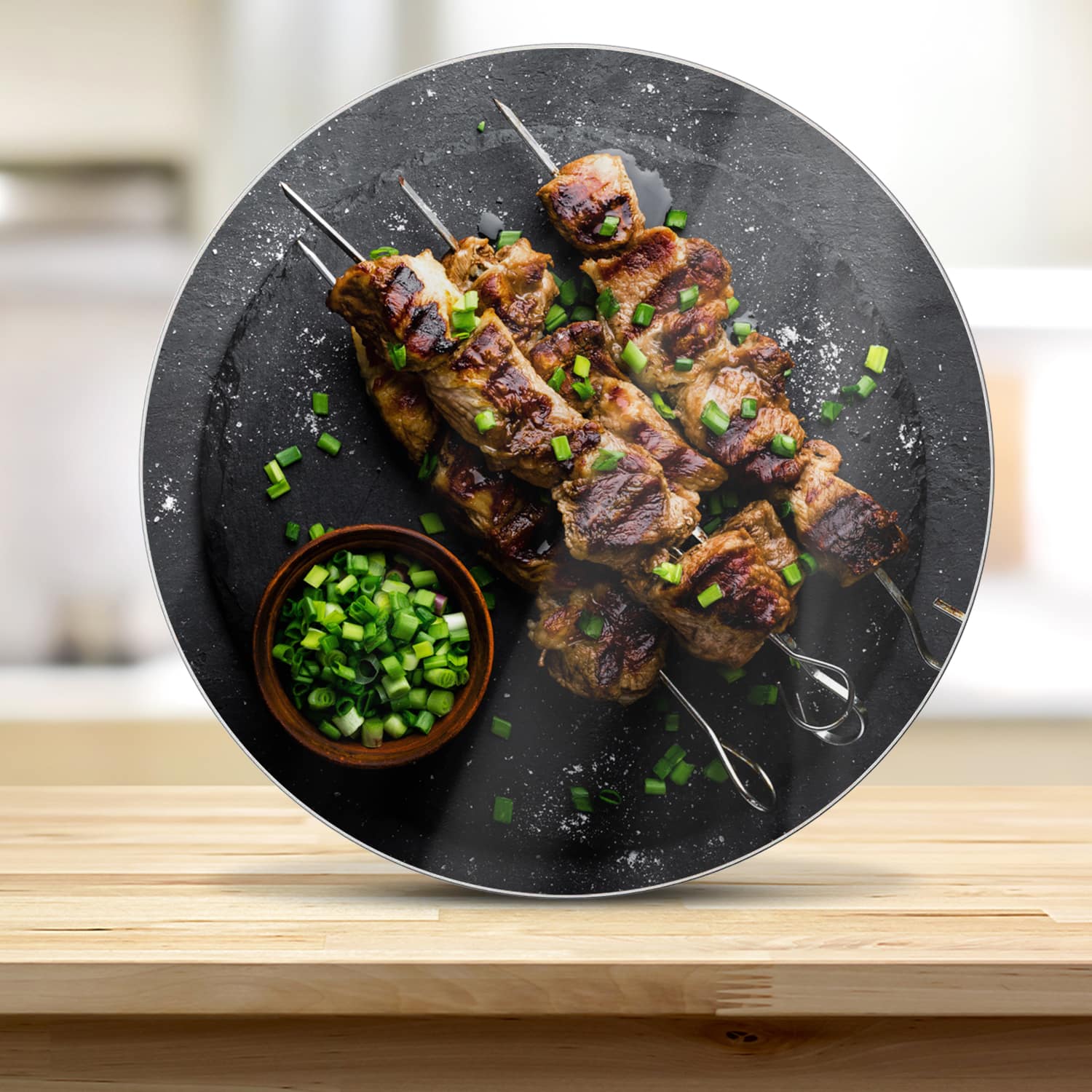 Snijplank Rond - Gehard Glas - Kebab op Spiesjes