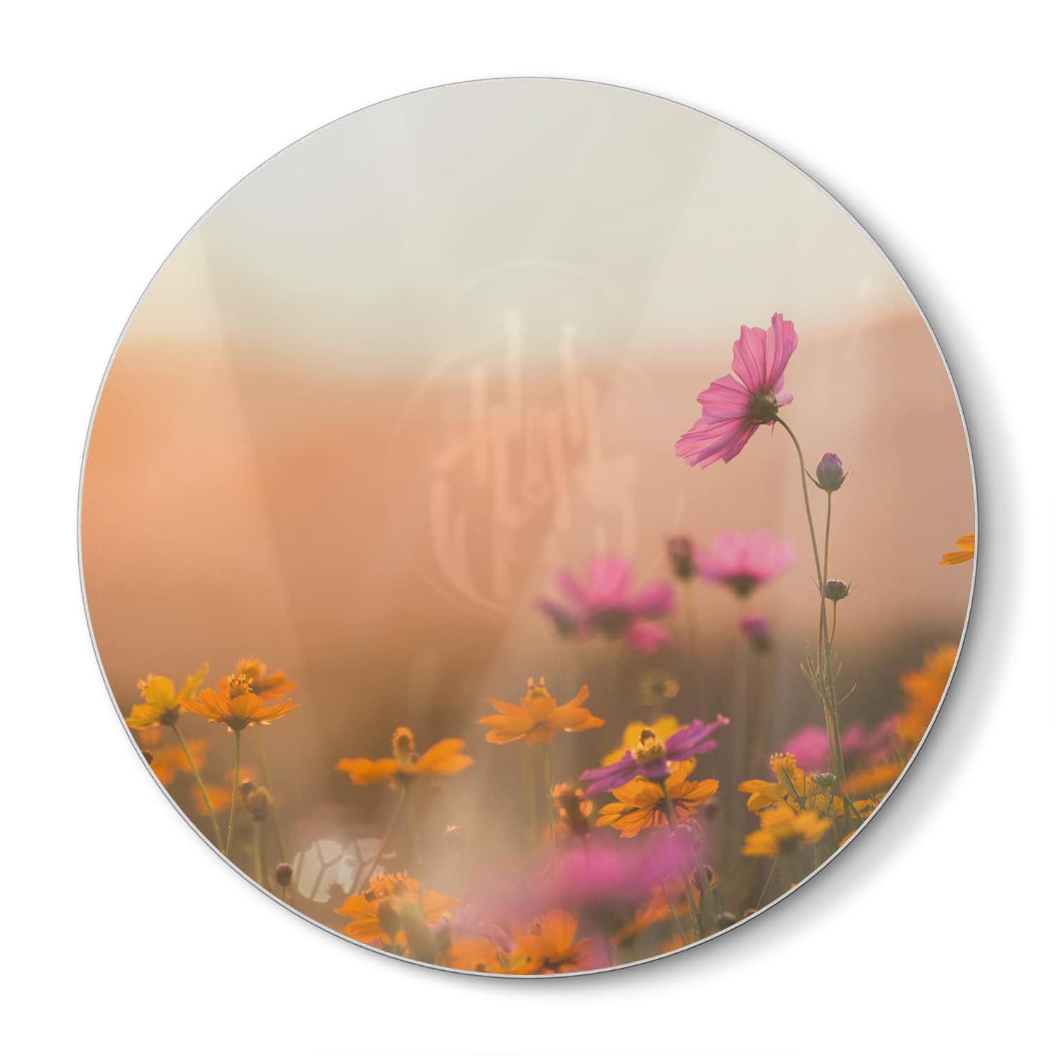 Snijplank Rond - Gehard Glas - Kleurrijke Bloemen bij Zonsondergang