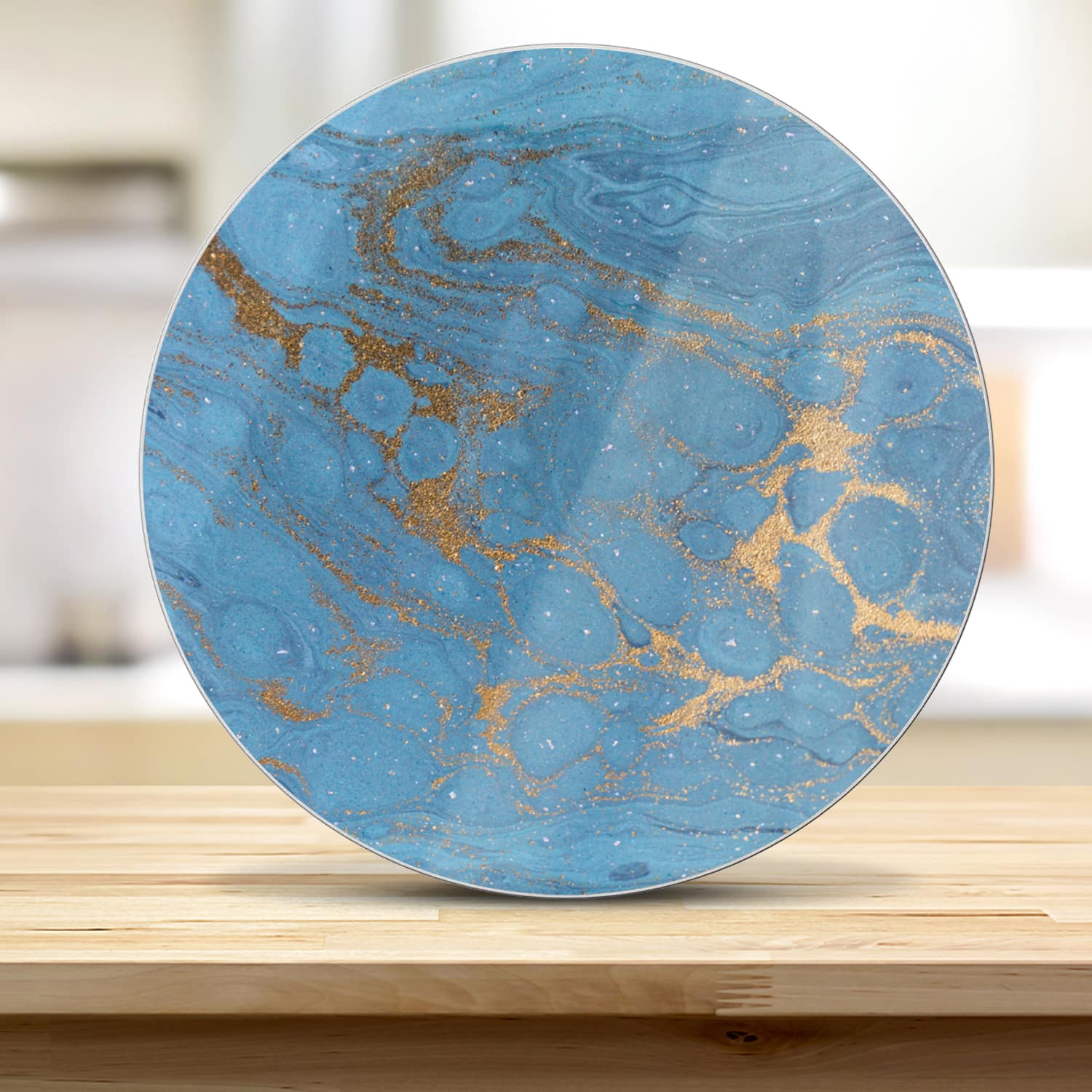 Snijplank Rond - Gehard Glas - Goud en Blauw Marmer