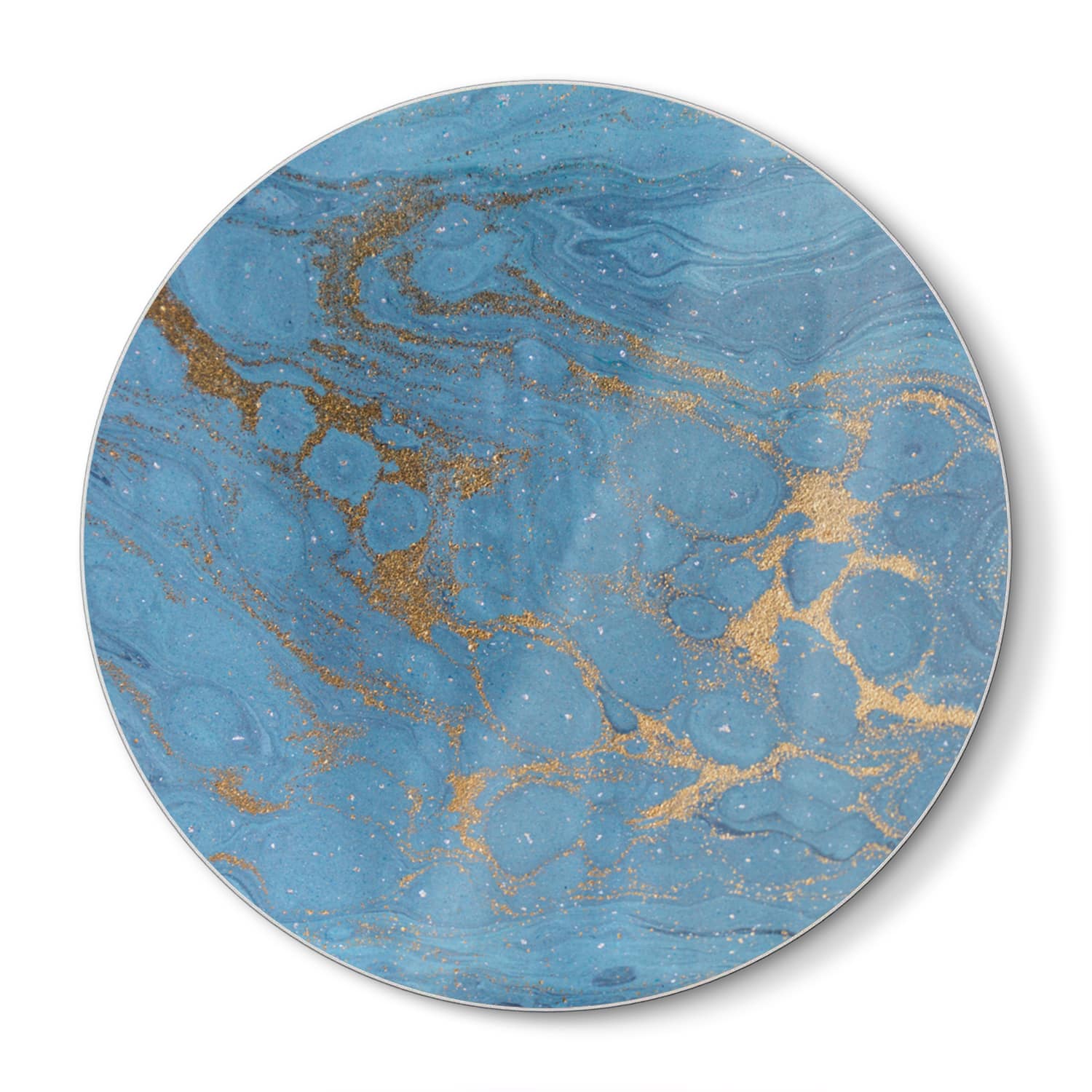 Snijplank Rond - Gehard Glas - Goud en Blauw Marmer