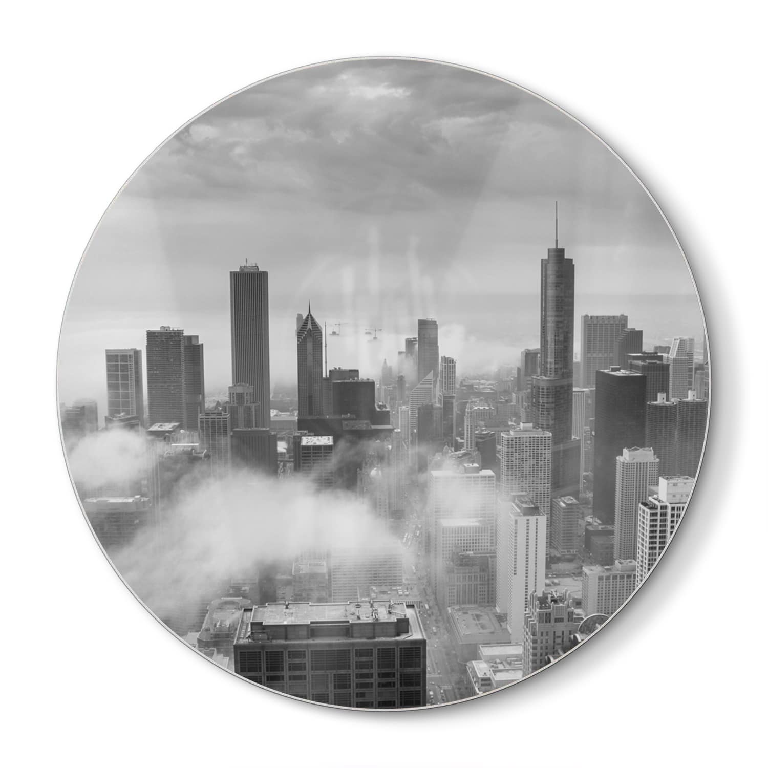 Snijplank Rond - Gehard Glas - Chicago Skyline in de Mist