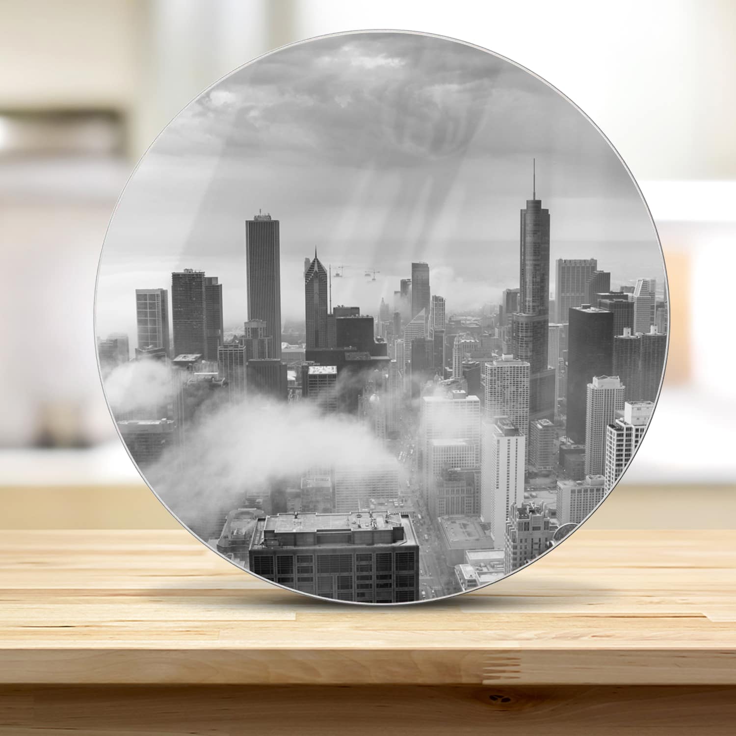 Snijplank Rond - Gehard Glas - Chicago Skyline in de Mist