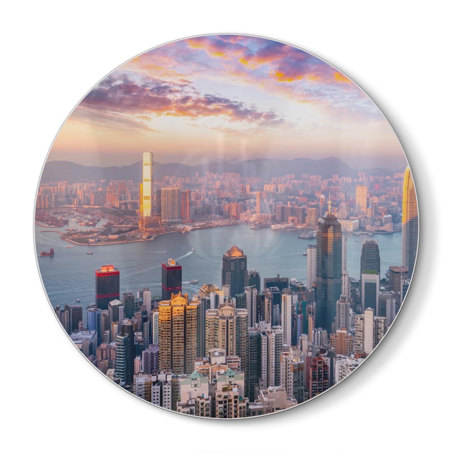 Snijplank Rond - Gehard Glas - Hong Kong Skyline