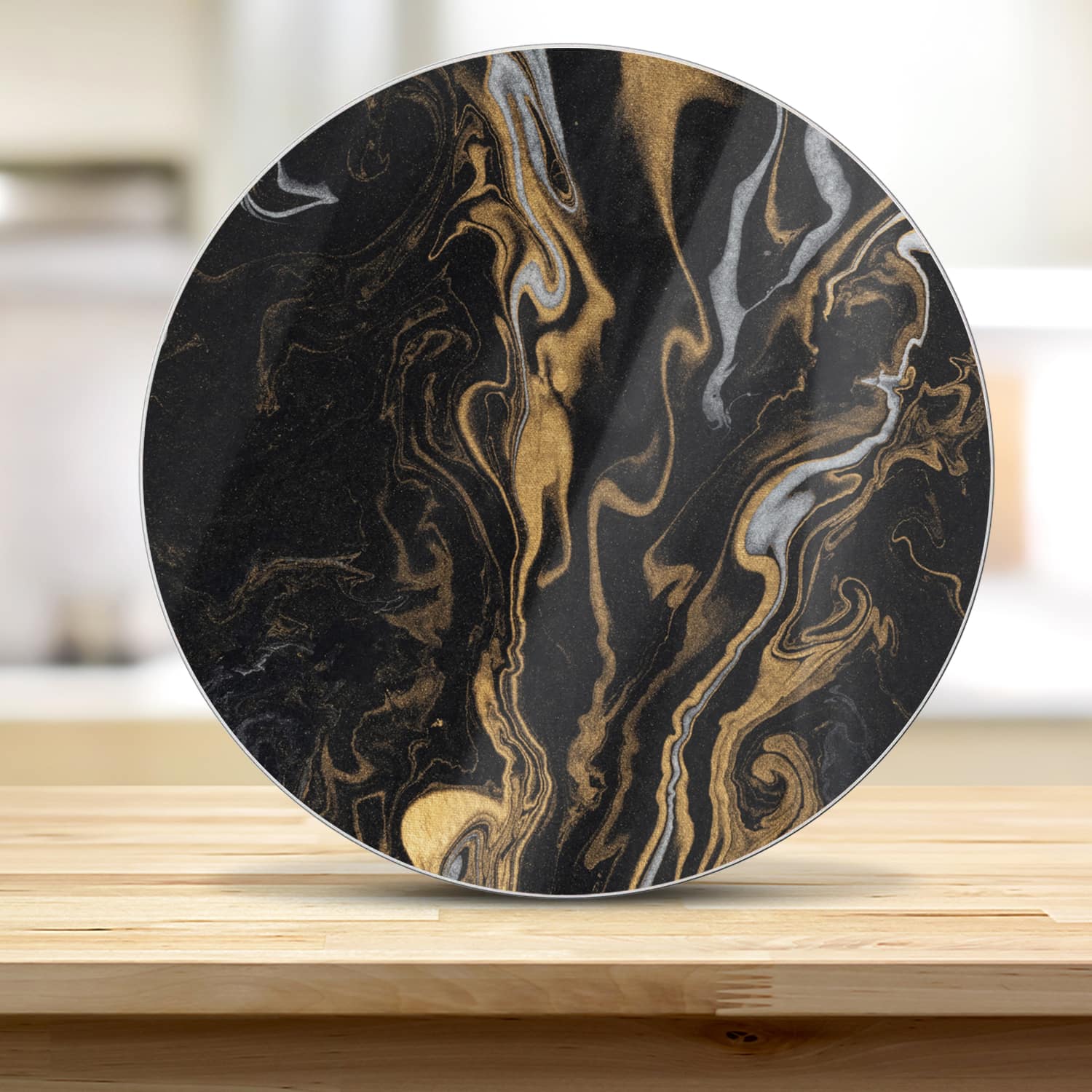 Snijplank Rond - Gehard Glas - Marmer Inkt Papier Textuur