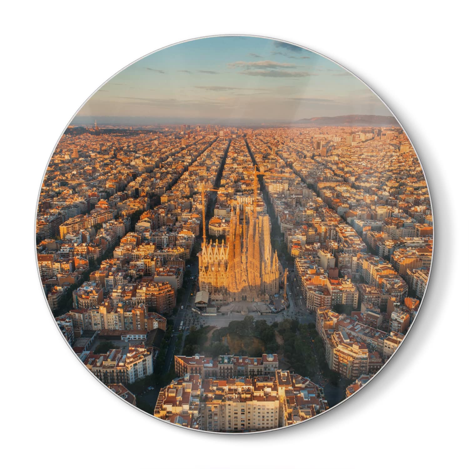 Snijplank Rond - Gehard Glas - Luchtfoto van Sagrada Familia