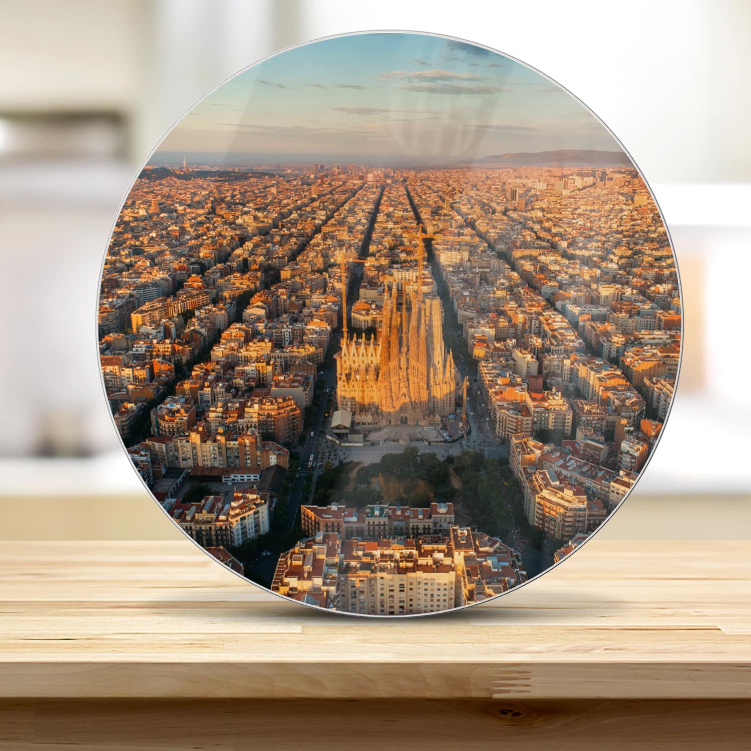 Snijplank Rond - Gehard Glas - Luchtfoto van Sagrada Familia