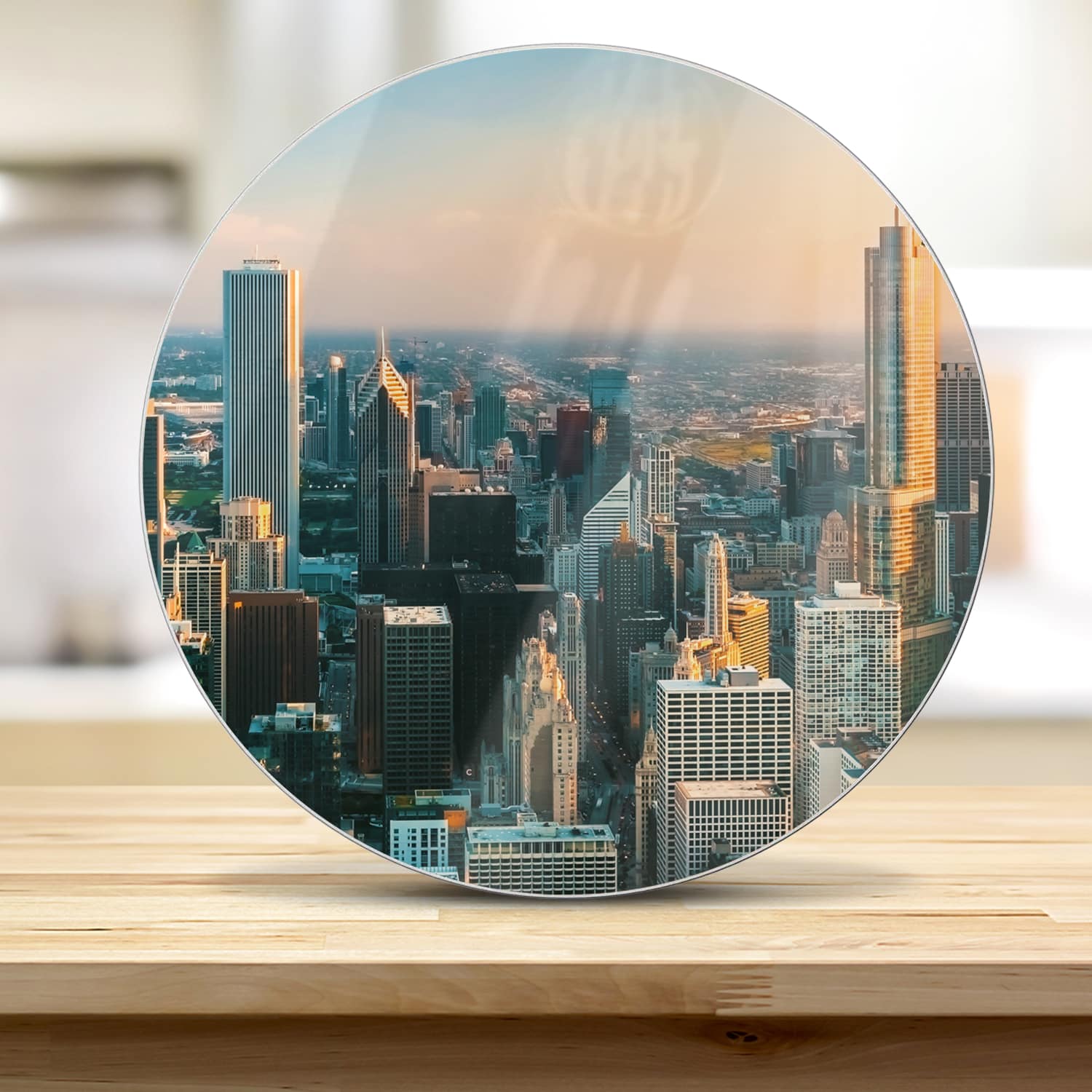 Snijplank Rond - Gehard Glas - Chicago Skyline bij Zonsondergang