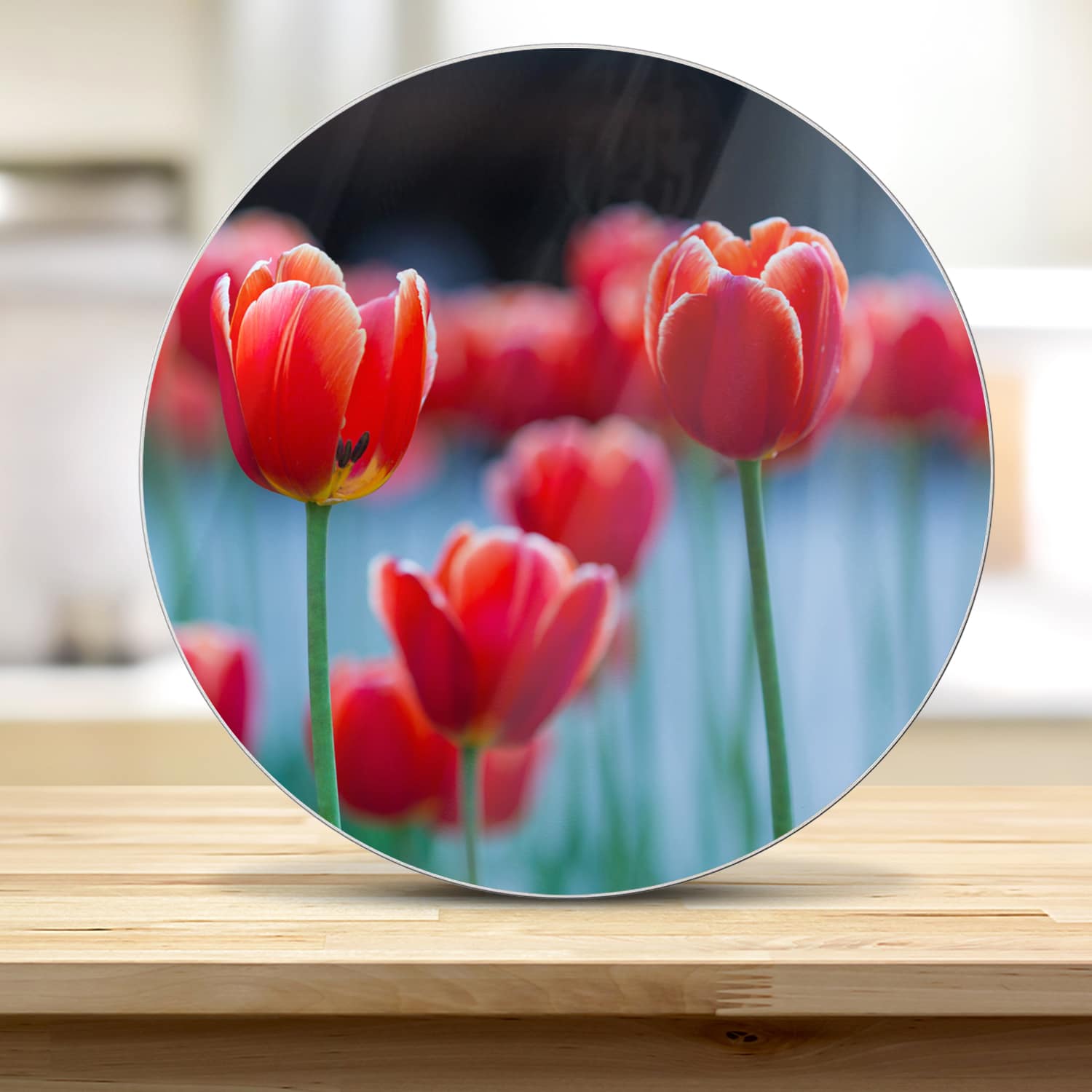 Snijplank Rond - Gehard Glas - Rode Tulpen