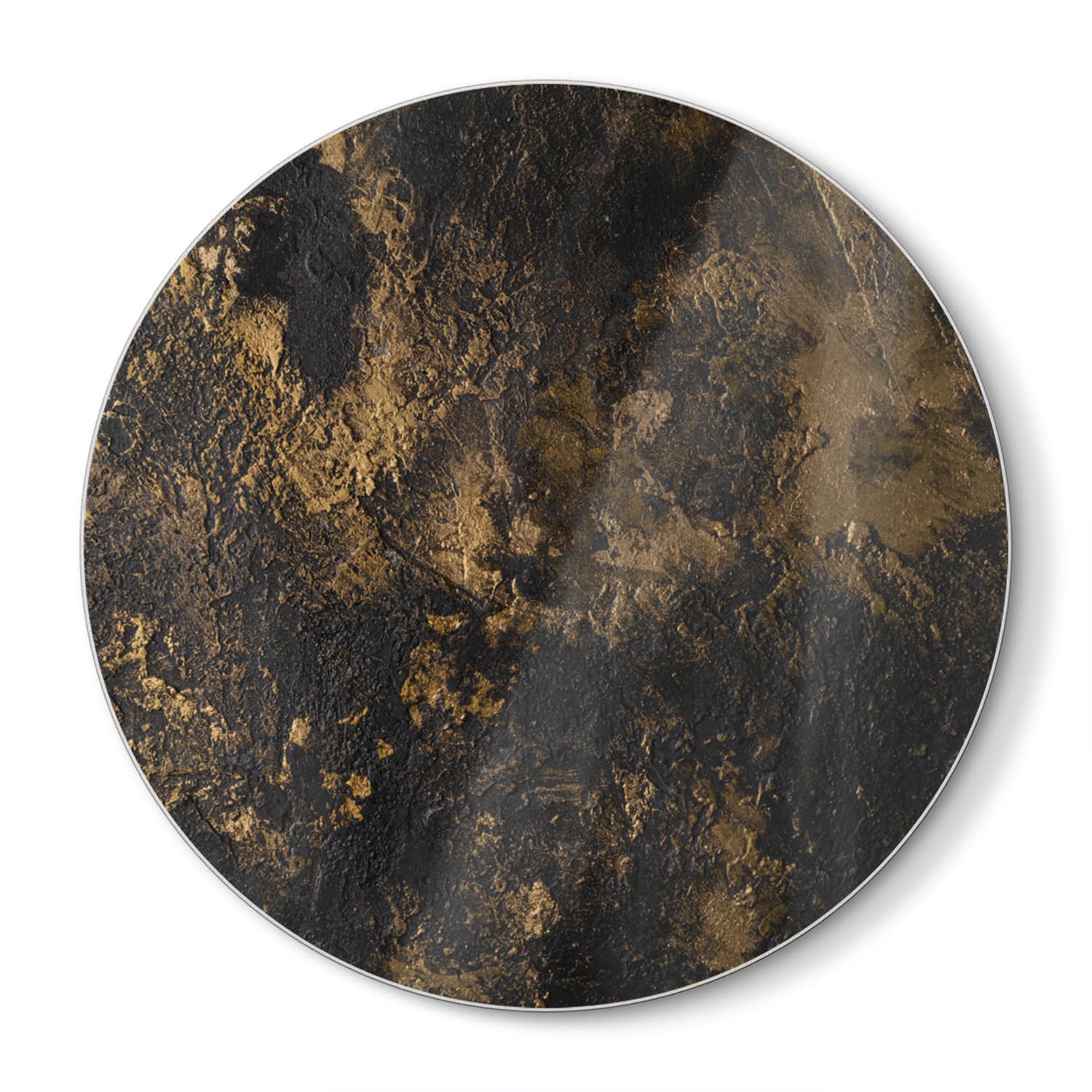 Snijplank Rond - Gehard Glas - Black-Gold Textuur