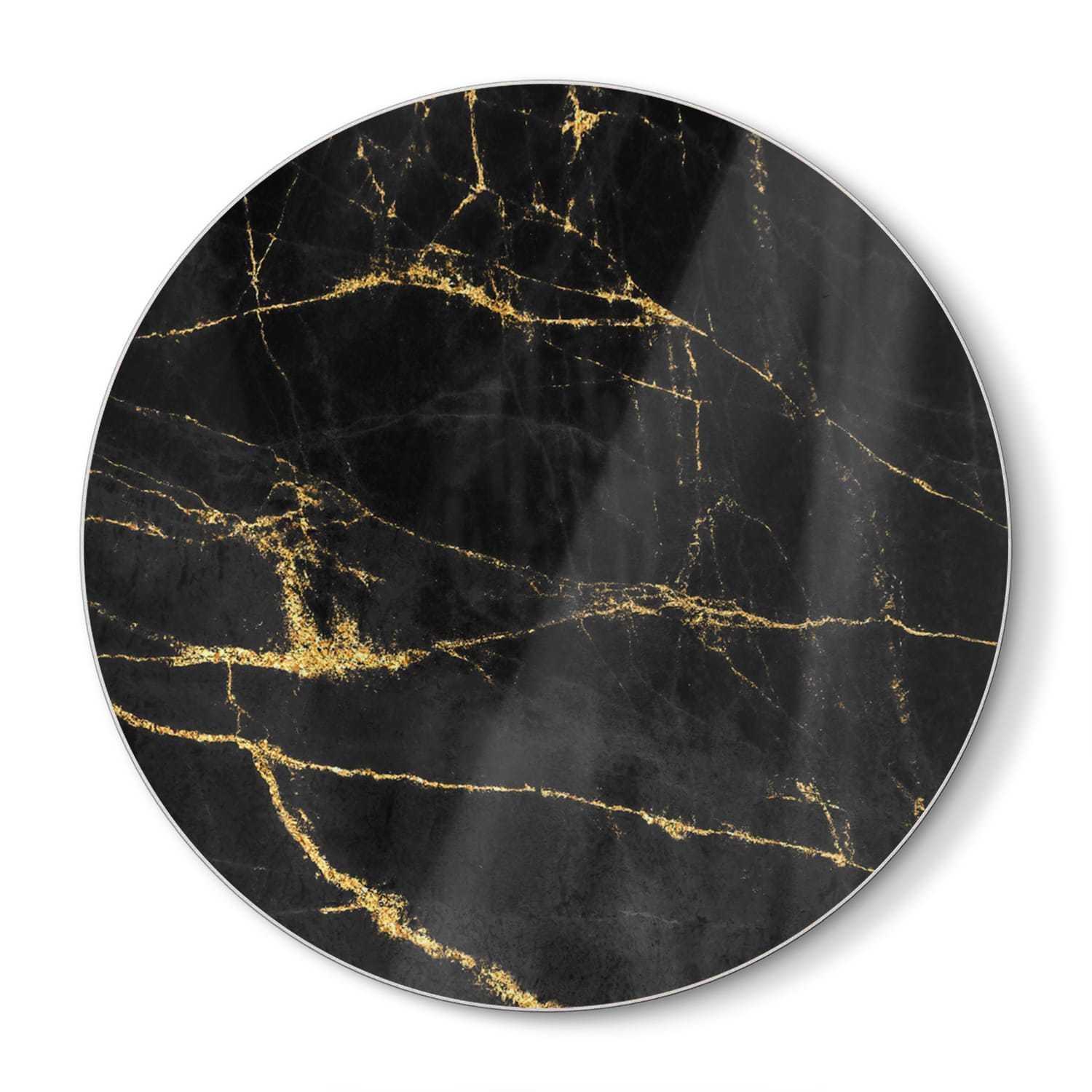 Snijplank Rond - Gehard Glas - Black-Gold Marmer