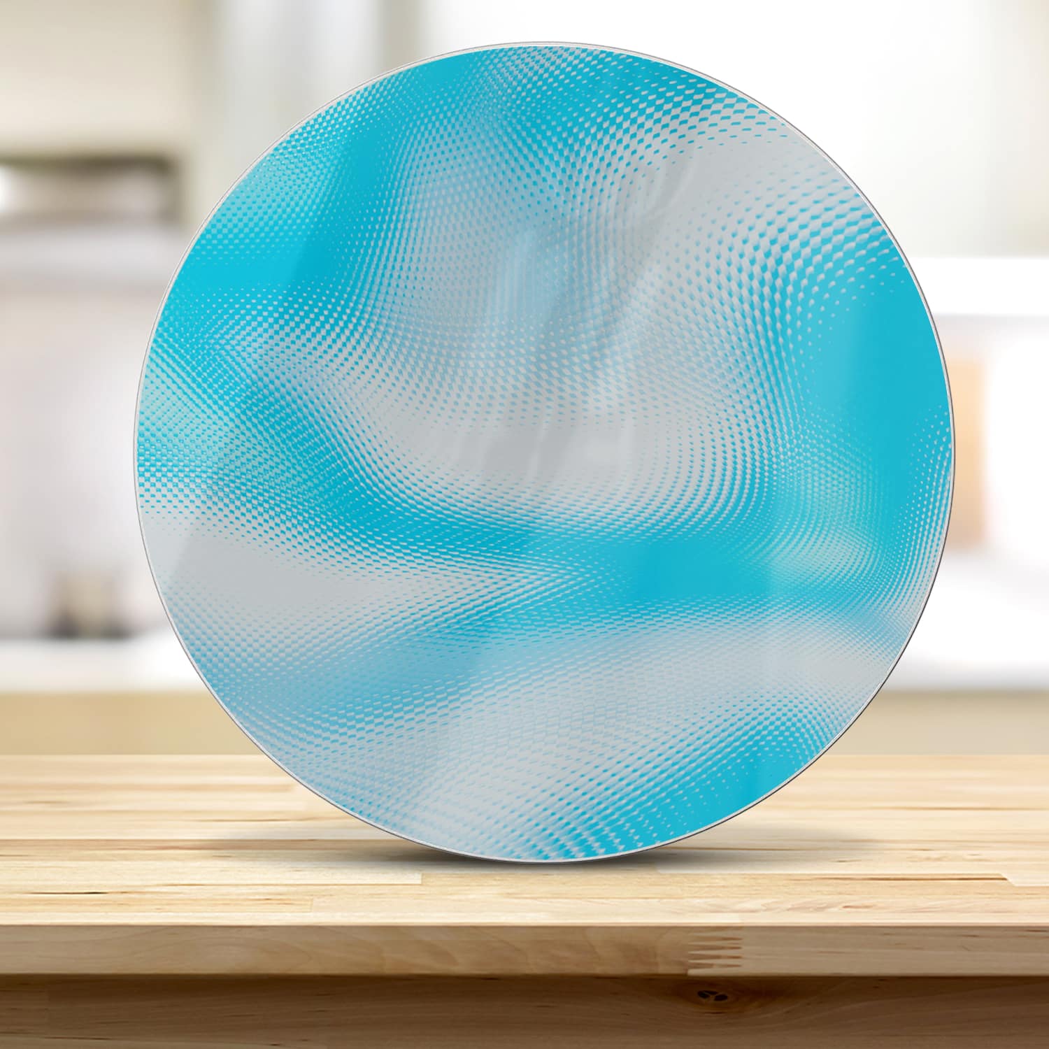 Snijplank Rond - Gehard Glas - Blauw & Witte Abstractie