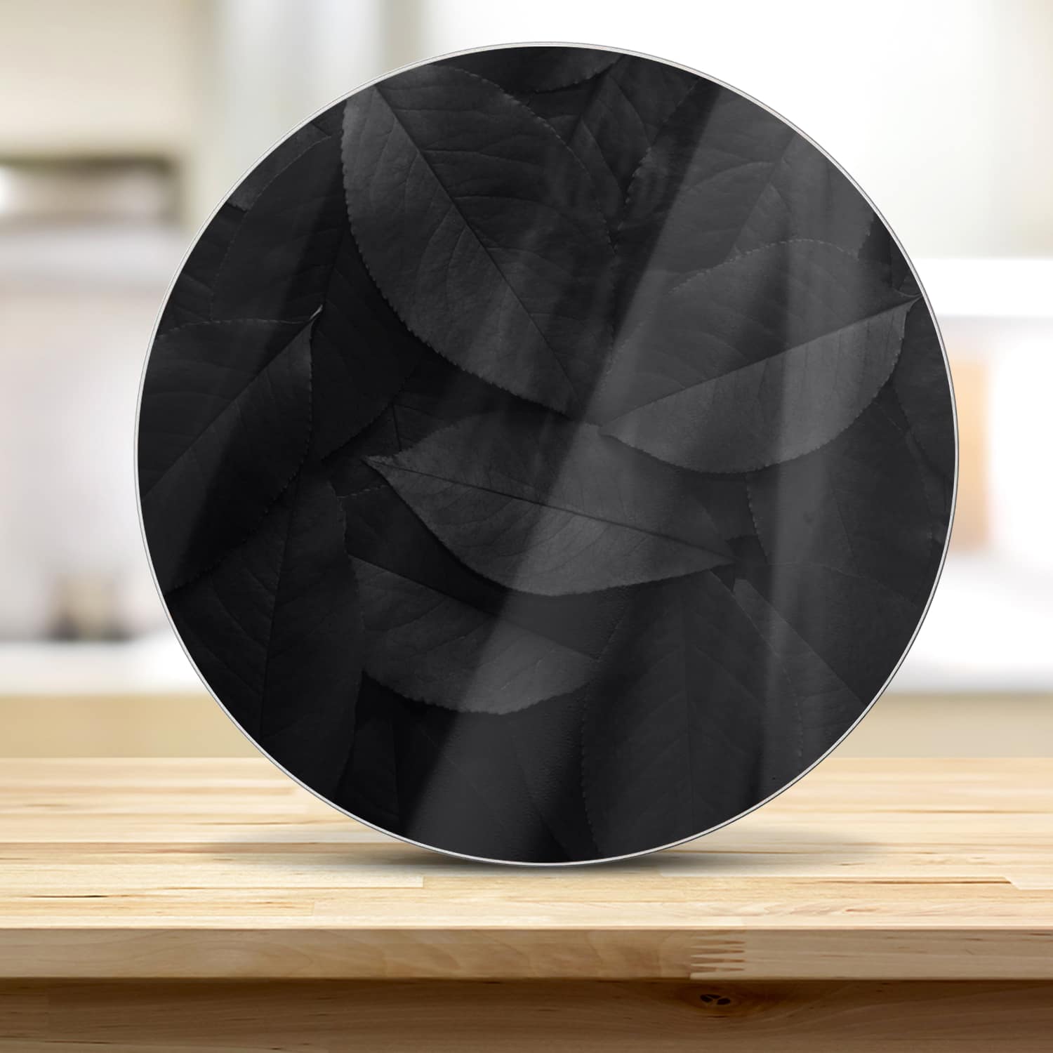 Snijplank Rond - Gehard Glas - Zwarte Bladeren