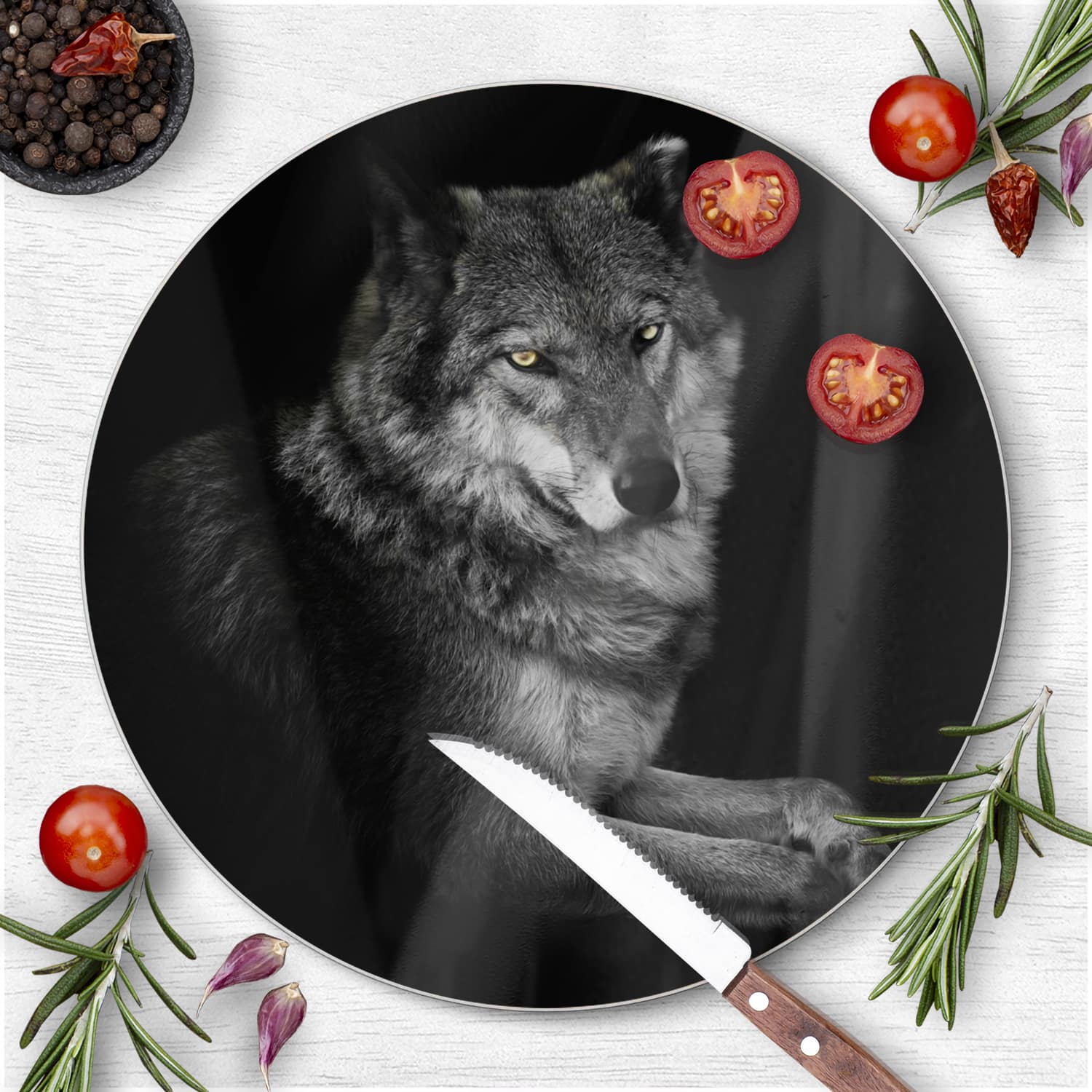 Snijplank Rond - Gehard Glas - Vrouwelijke Wolf