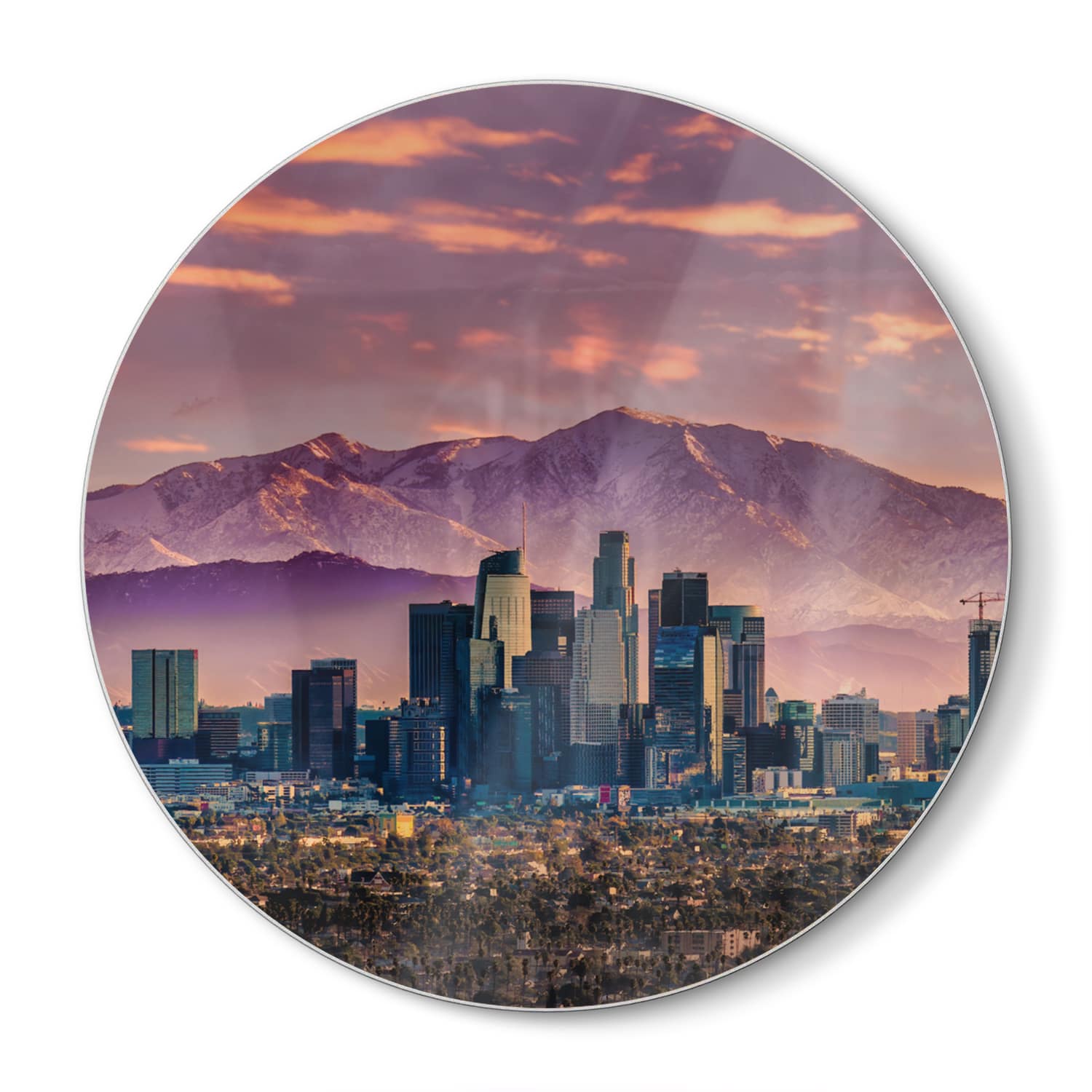 Snijplank Rond - Gehard Glas - Los Angeles Skyline bij Zonsondergang