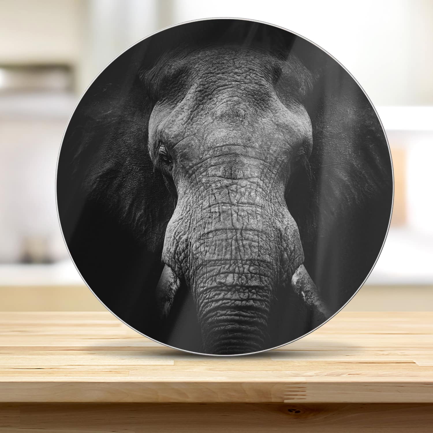 Snijplank Rond - Gehard Glas - Zwart/Wit Olifant