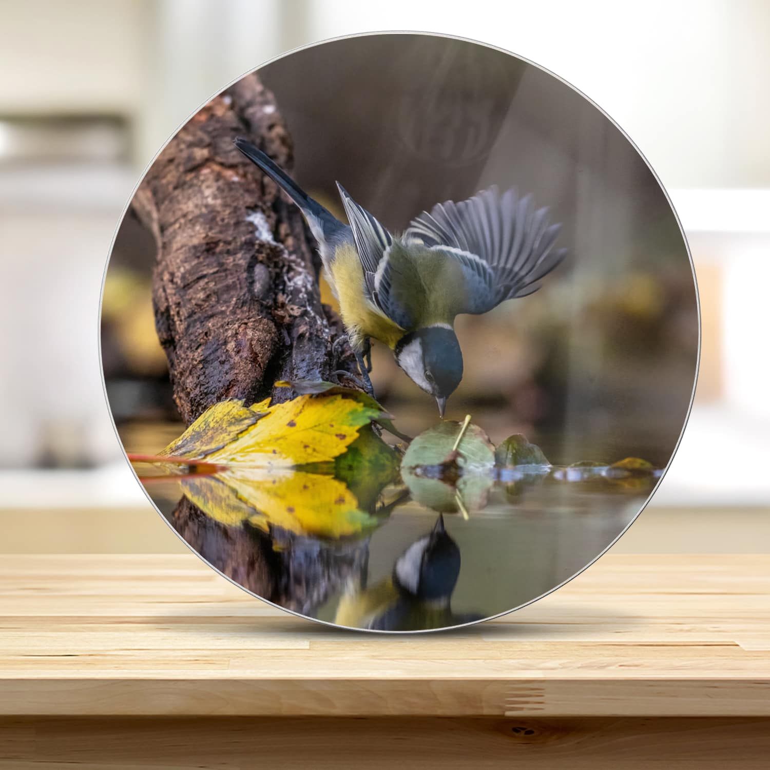 Snijplank Rond - Gehard Glas - Koolmeesje bij het water