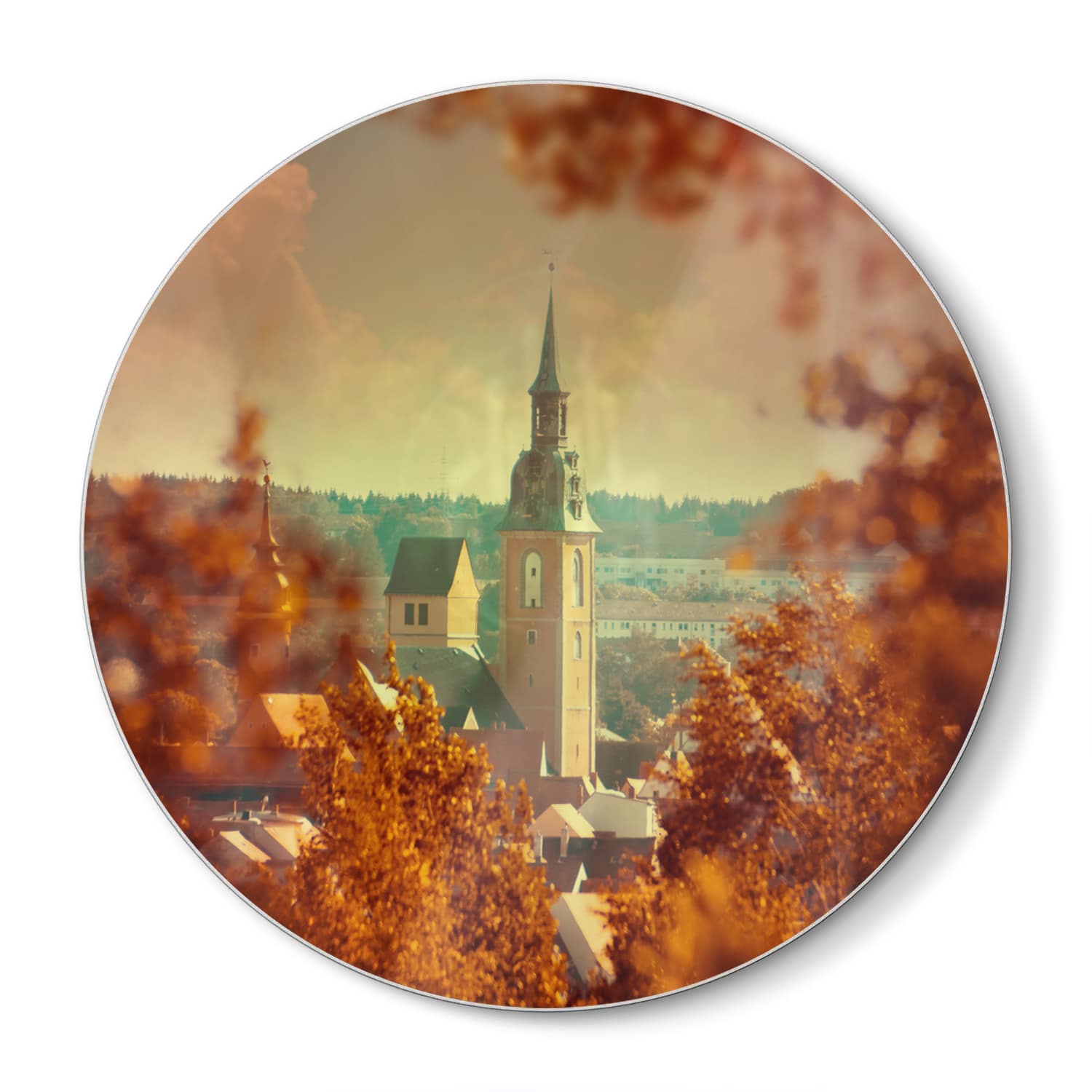 Snijplank Rond - Gehard Glas - Kerk in de Herfst