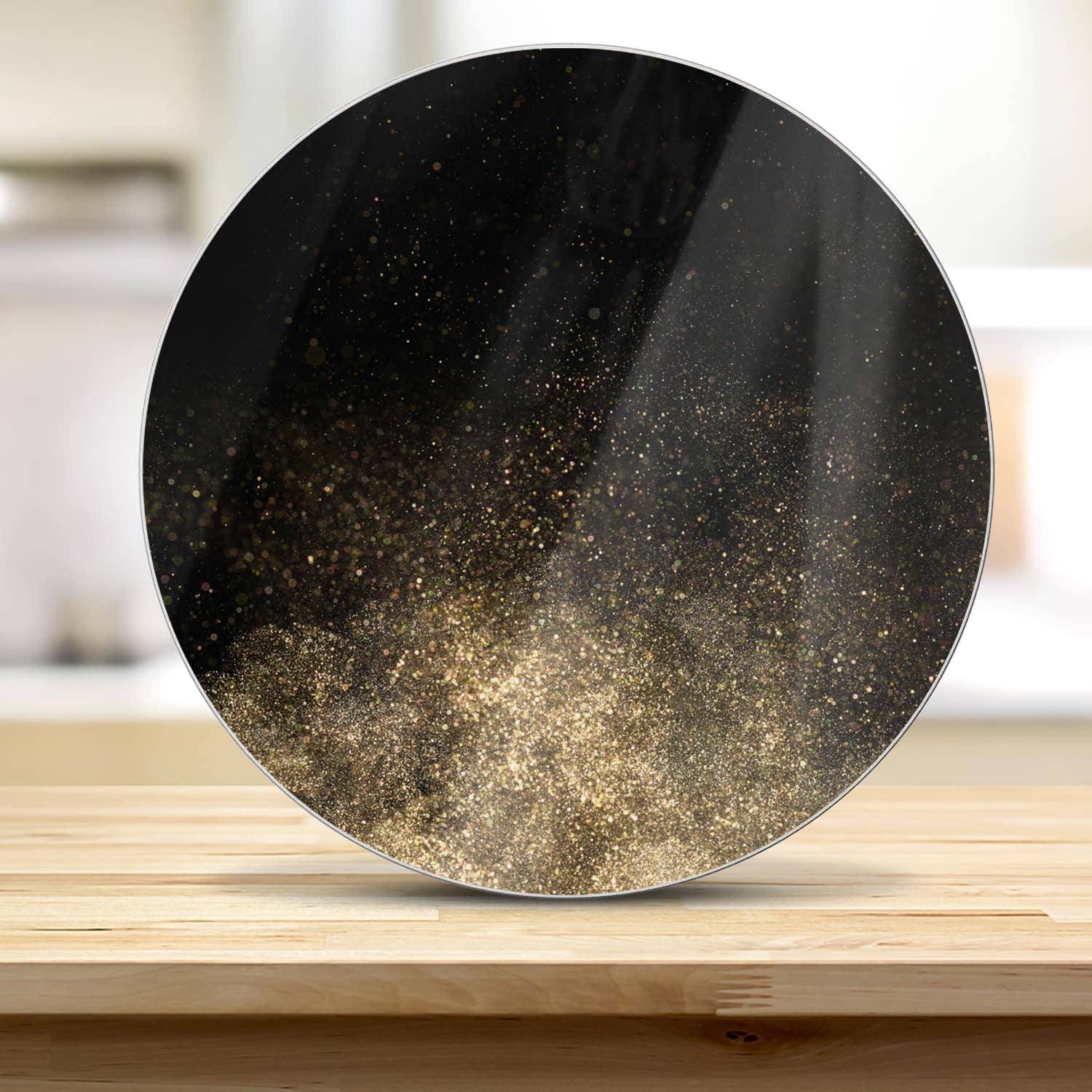 Snijplank Rond - Gehard Glas - Gouden Glitter Poeder