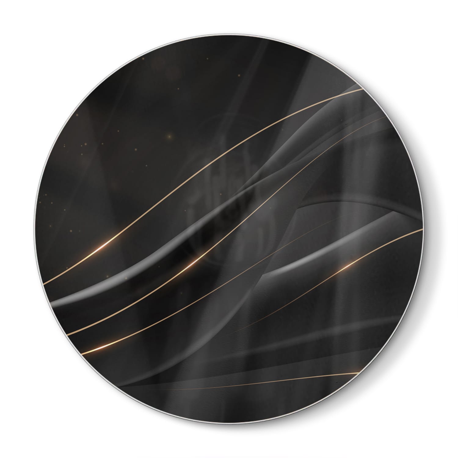 Snijplank Rond - Gehard Glas - Black-Gold Abstract