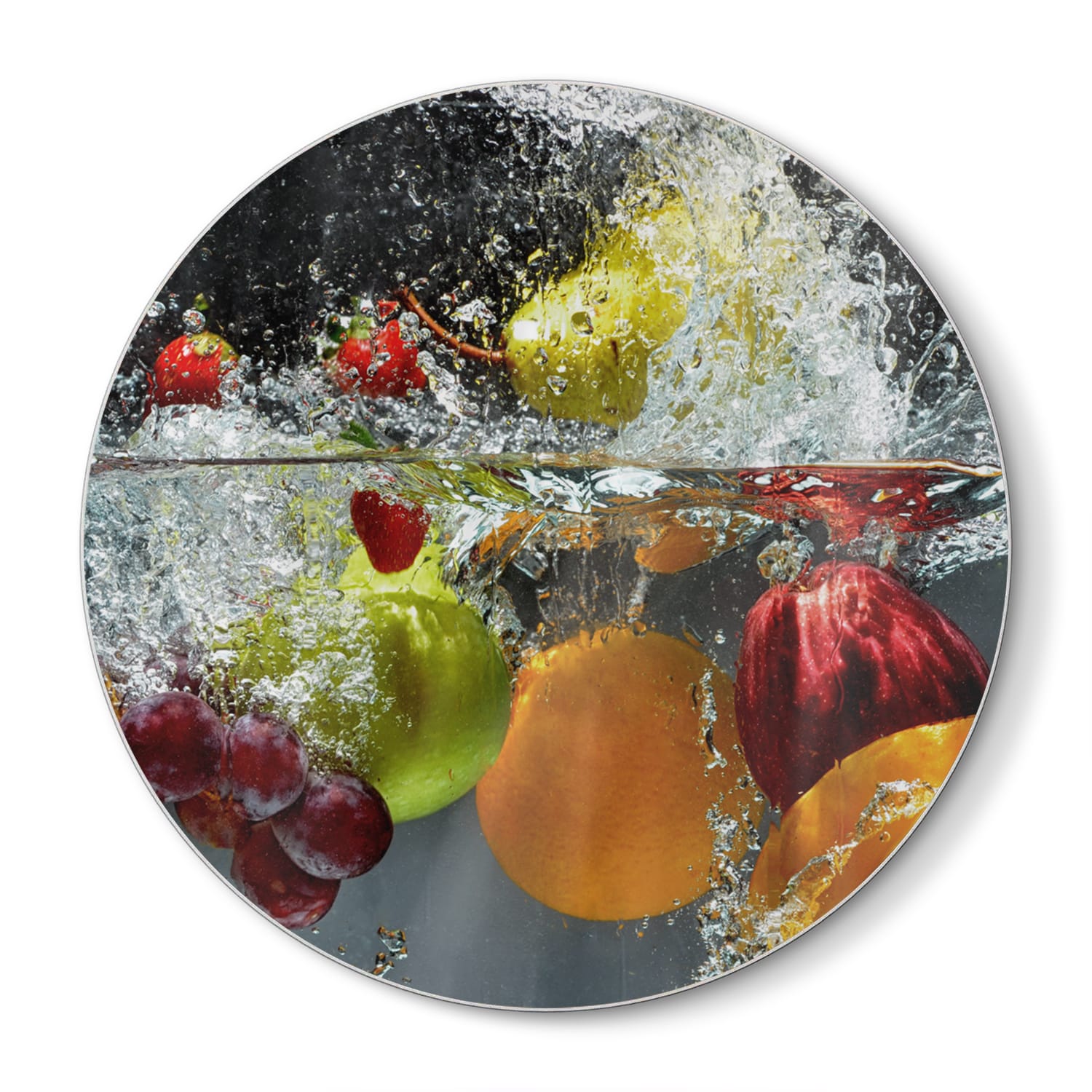 Snijplank Rond - Gehard Glas - Fruit en groenten in het water