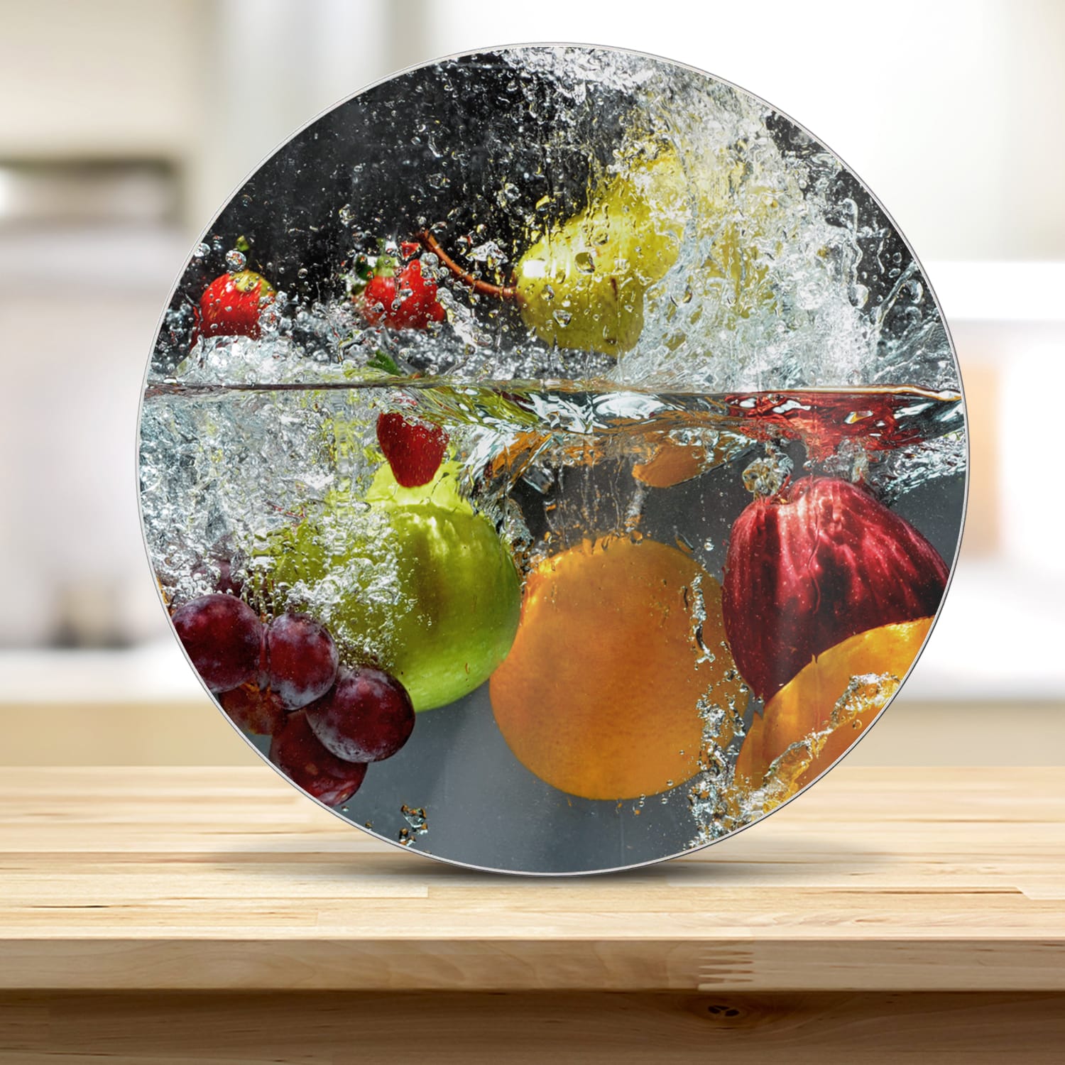 Snijplank Rond - Gehard Glas - Fruit en groenten in het water