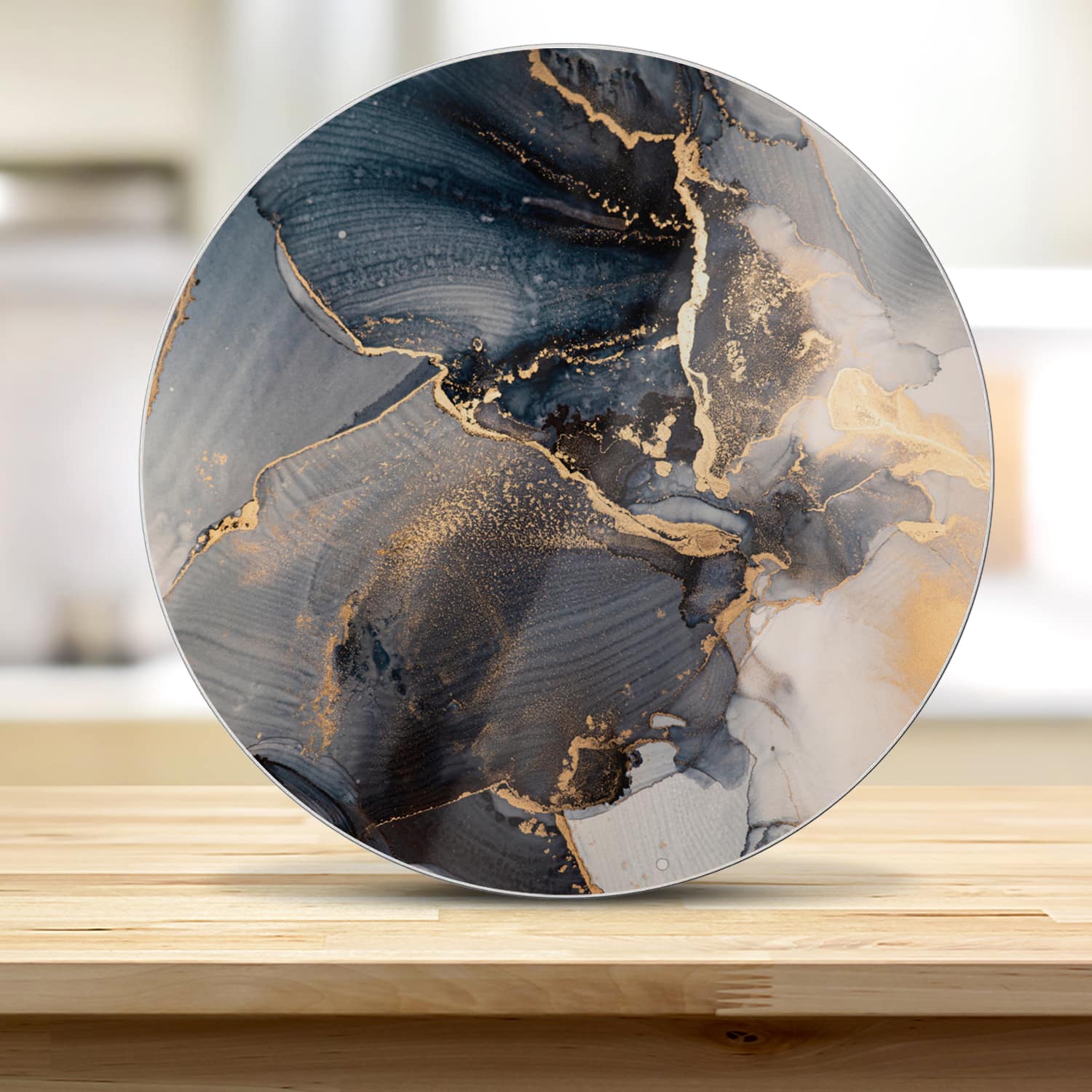 Snijplank Rond - Gehard Glas - Zwart en Goud Abstract Kunst