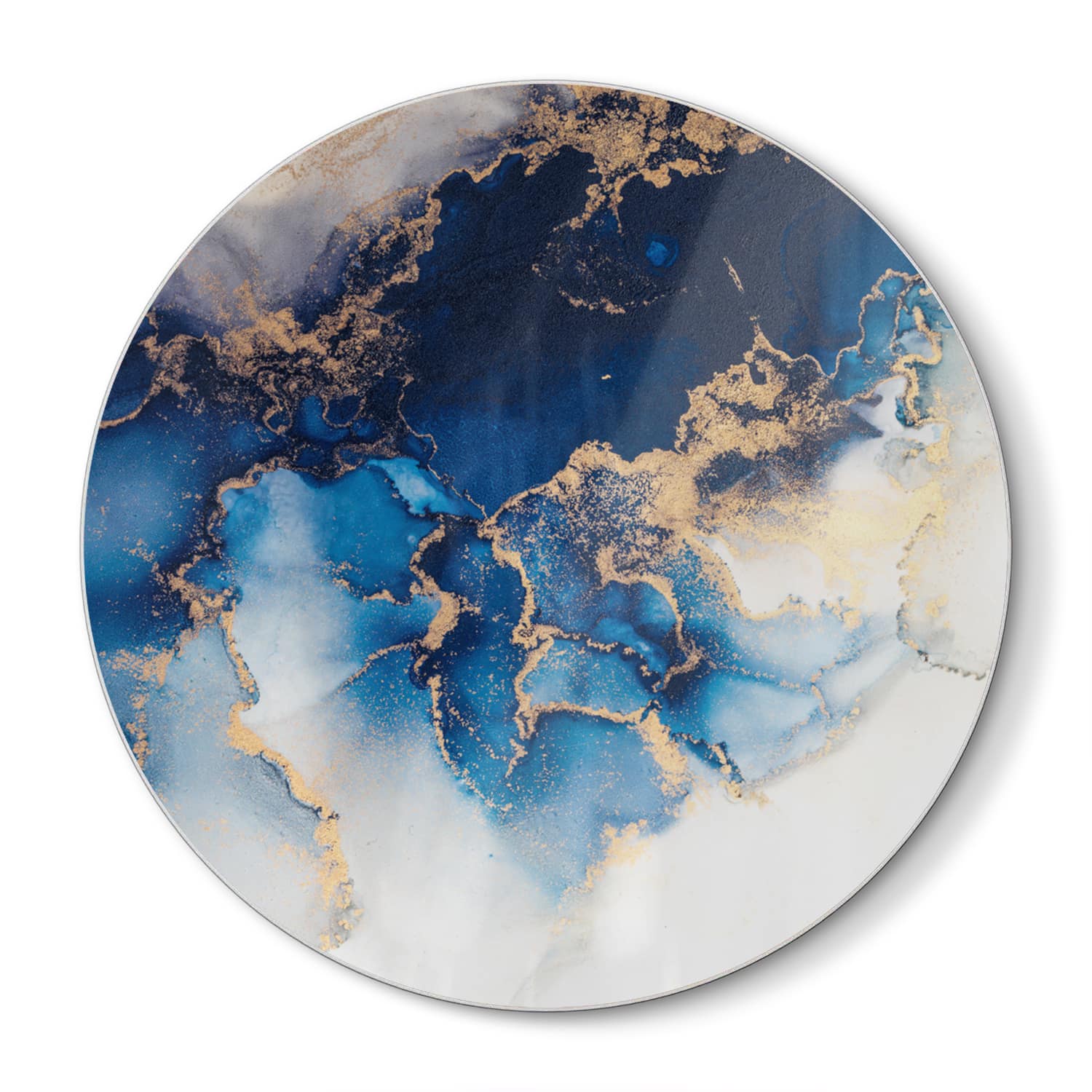 Snijplank Rond - Gehard Glas - Luxe Blauw-Goud Marmer