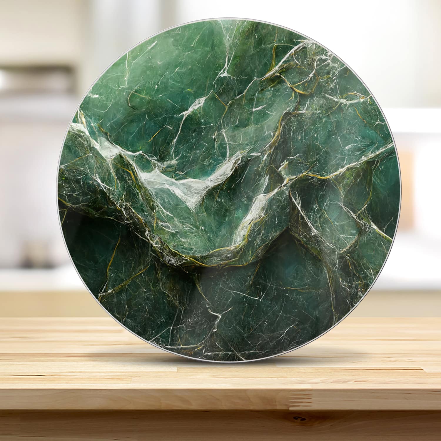 Snijplank Rond - Gehard Glas - Luxe Groen Marmer