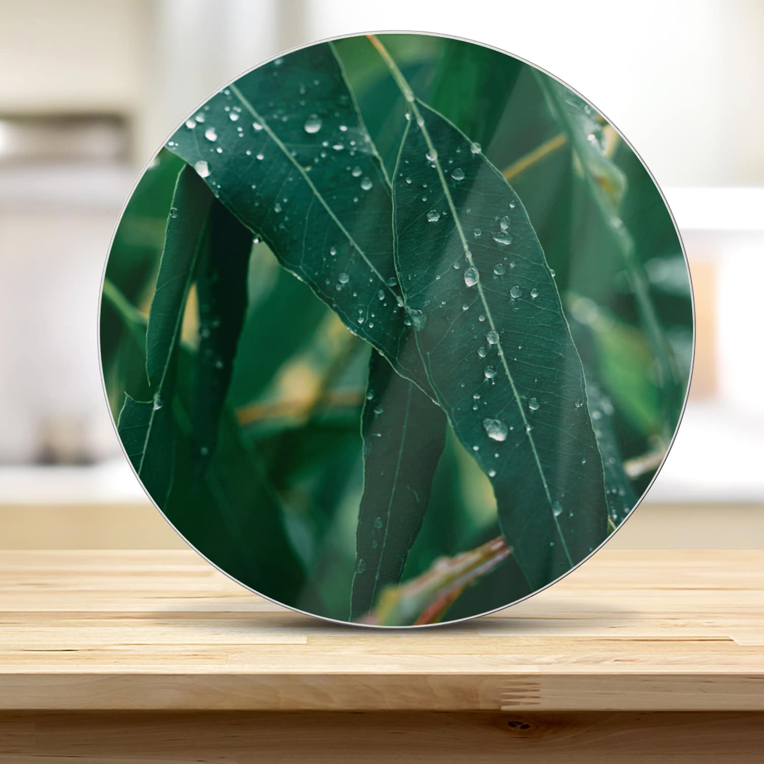 Snijplank Rond - Gehard Glas - Eucalyptus Bladeren