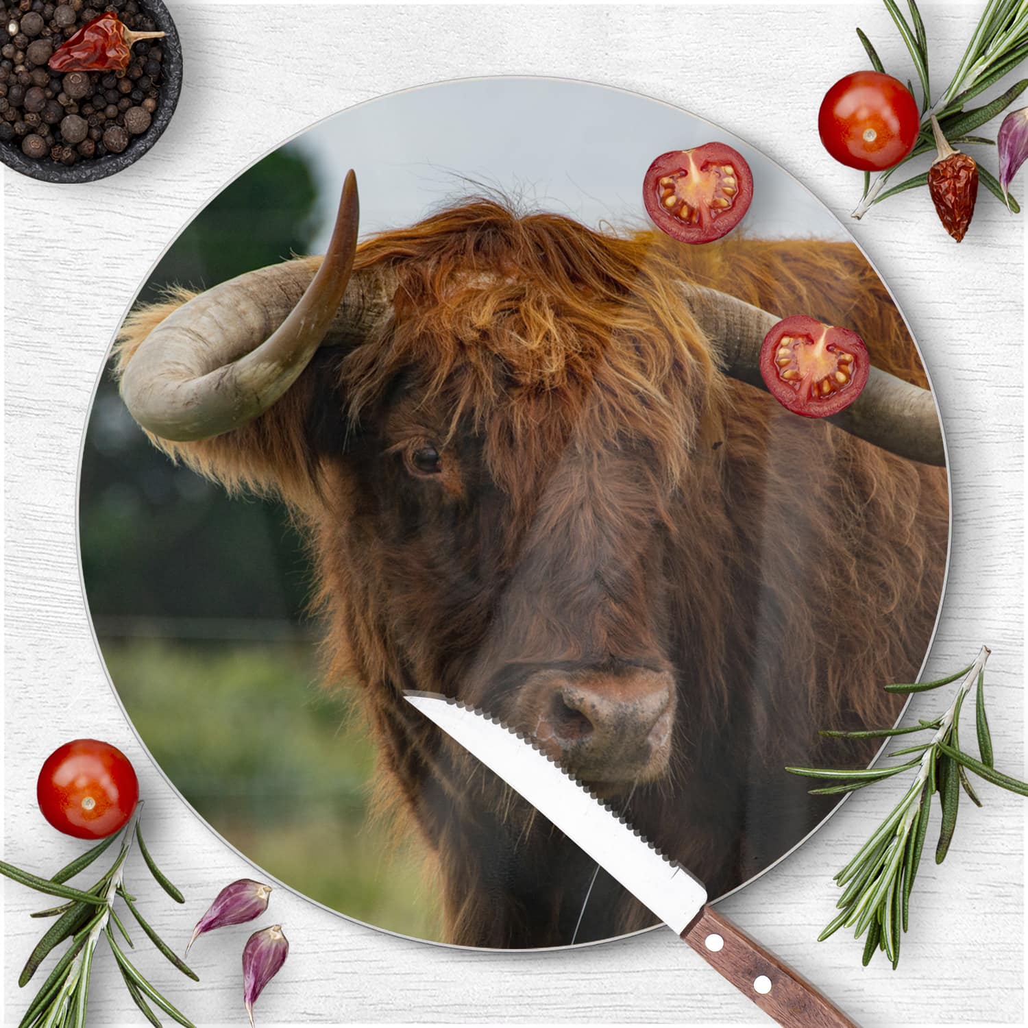 Snijplank Rond - Gehard Glas - Schotse Hooglander in de Natuur