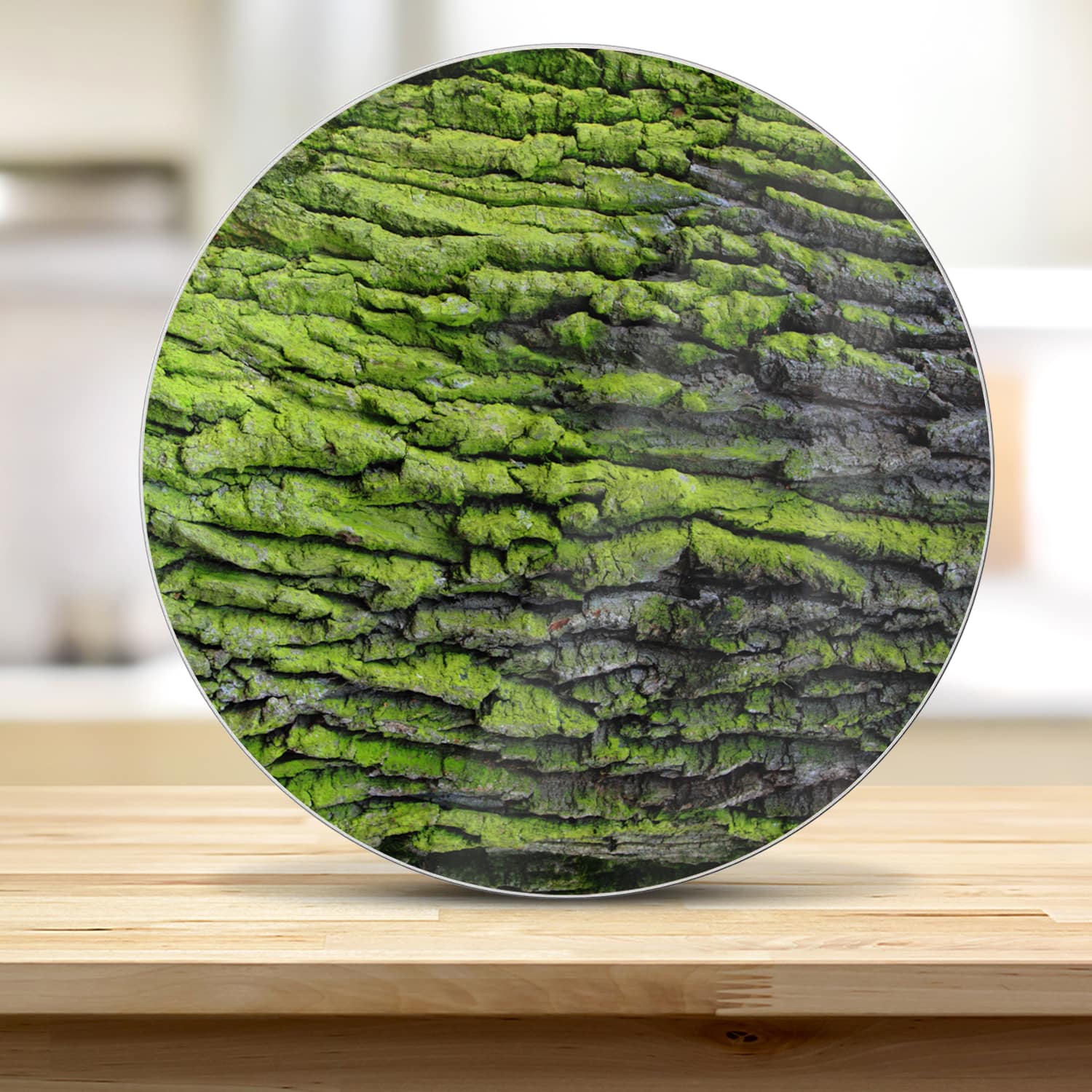 Snijplank Rond - Gehard Glas - Groene Schors Textuur