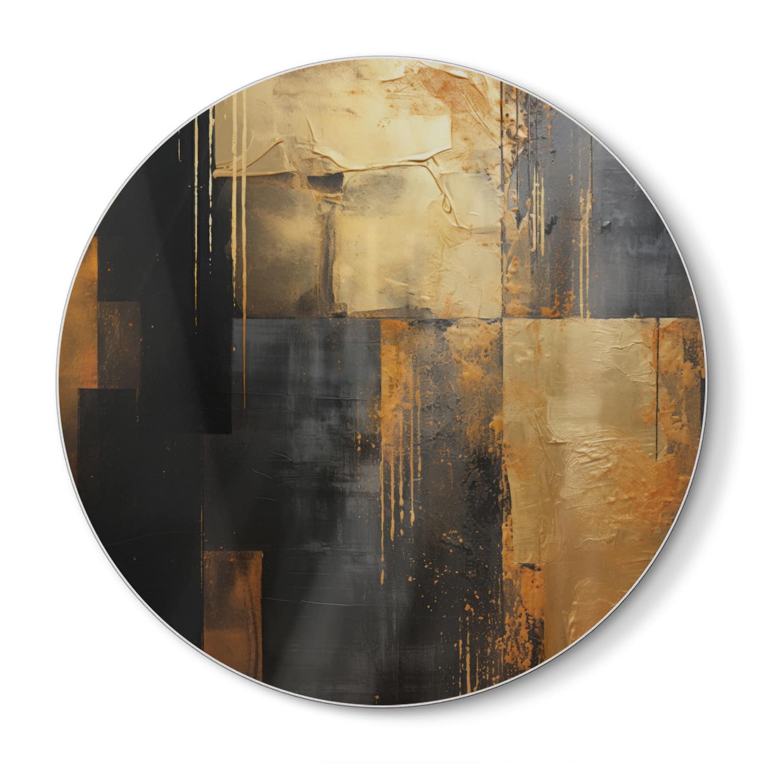 Snijplank Rond - Gehard Glas - Goud/Zwart Abstract schilderij