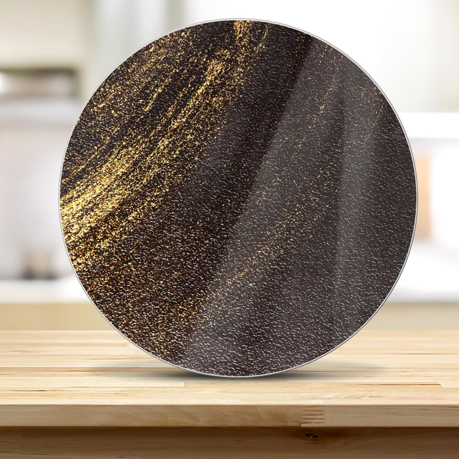 Snijplank Rond - Gehard Glas - Gouden Glitter Veeg