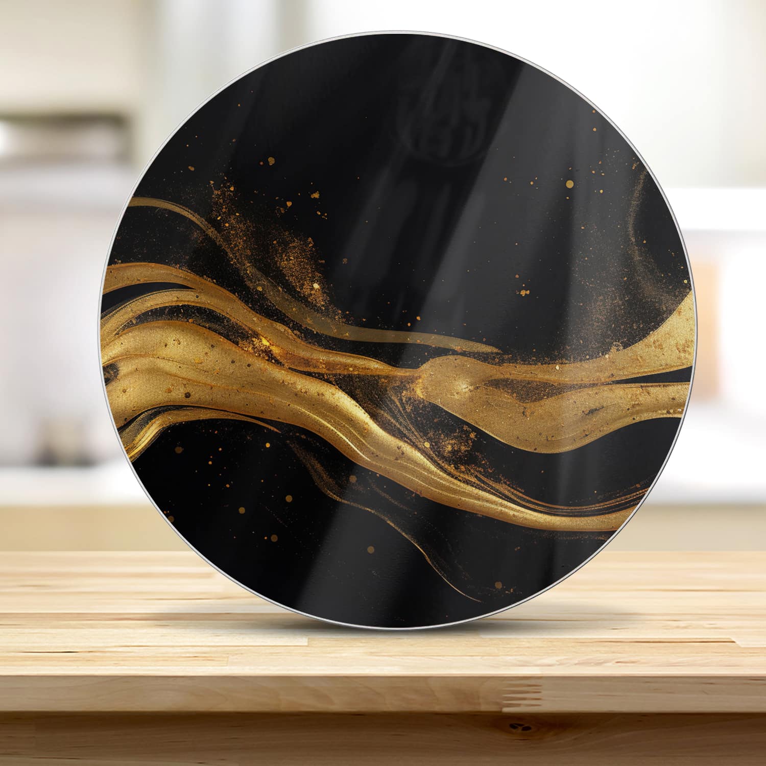 Snijplank Rond - Gehard Glas - Abstracte luxe goud-zwart achtergrond