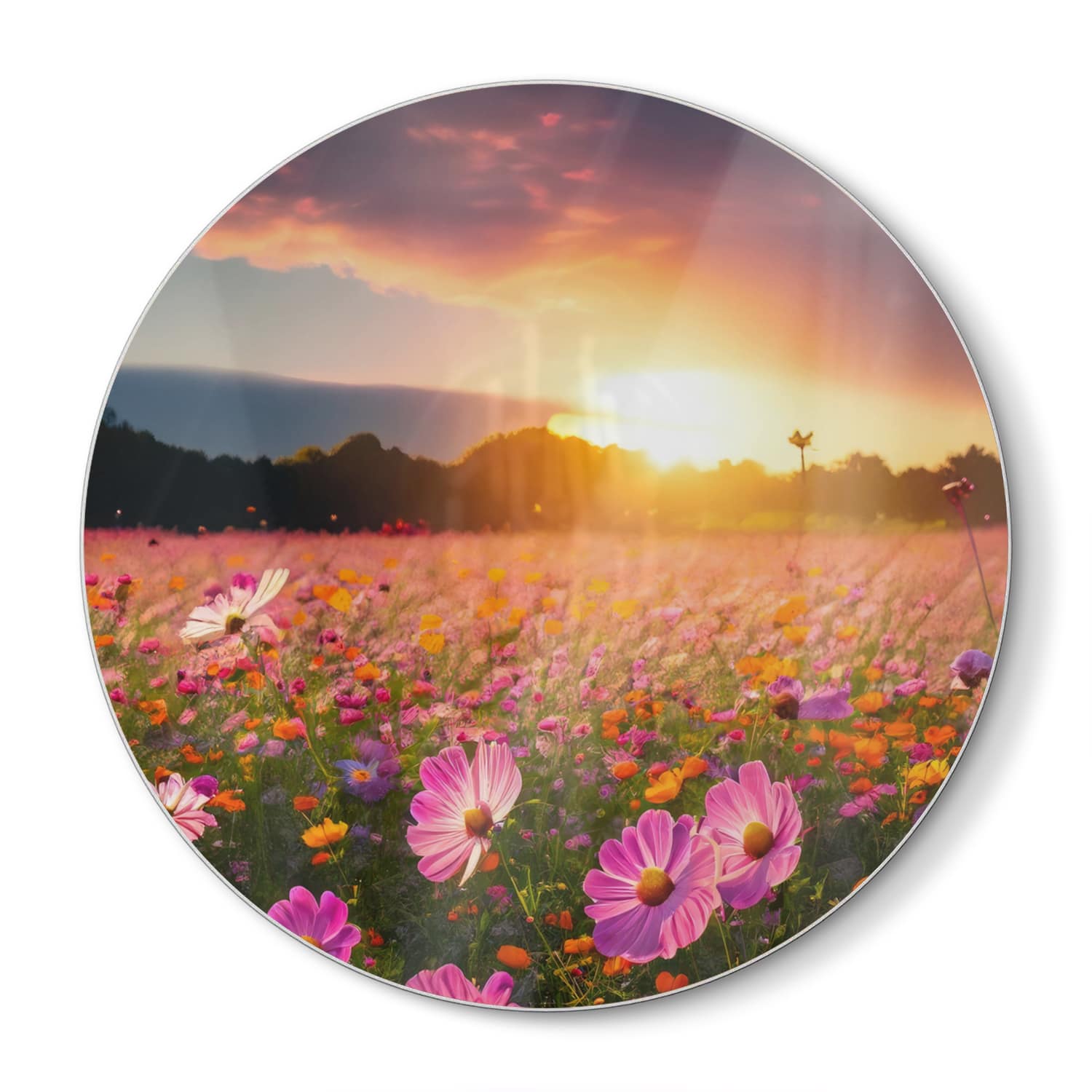 Snijplank Rond - Gehard Glas - Zomerbloemen bij Zonsondergang