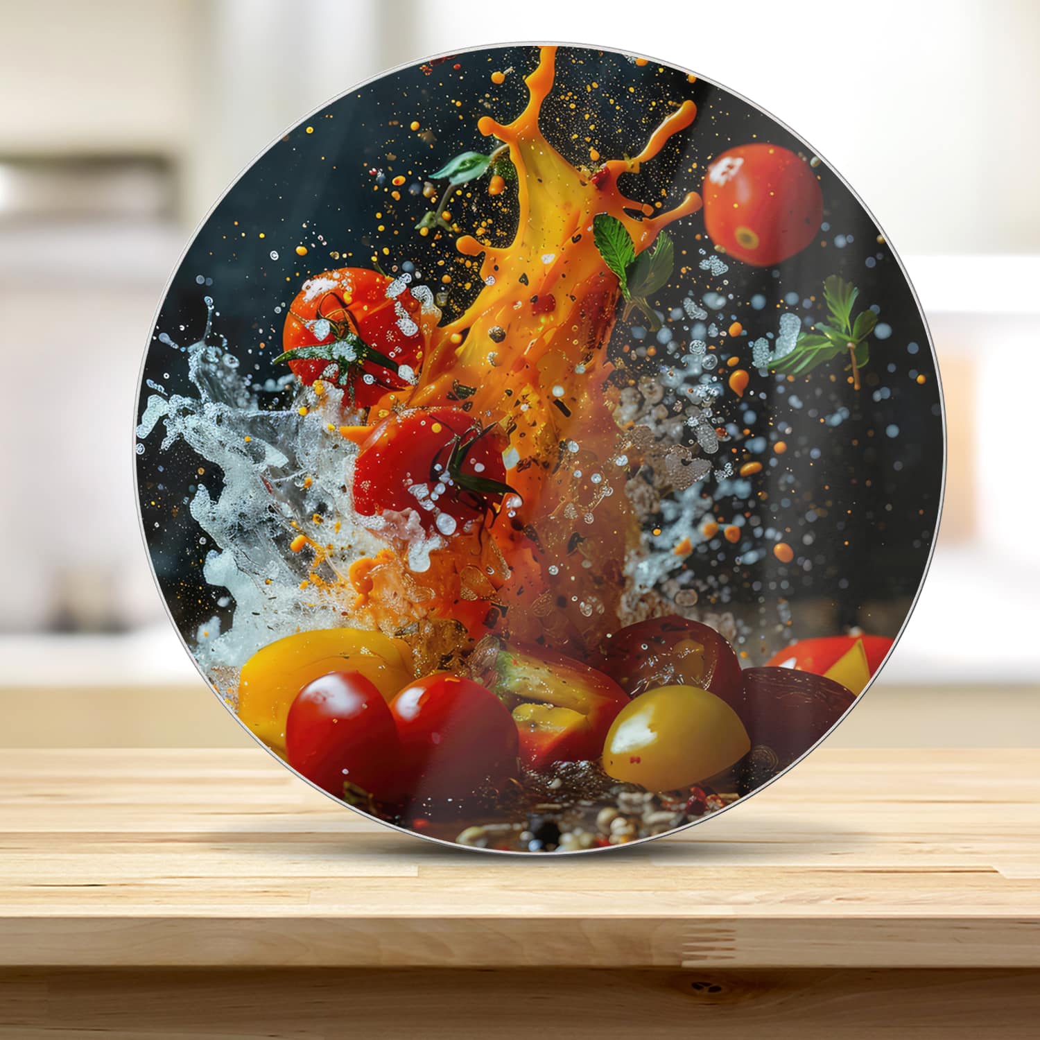 Snijplank Rond - Gehard Glas - Groenten Splash