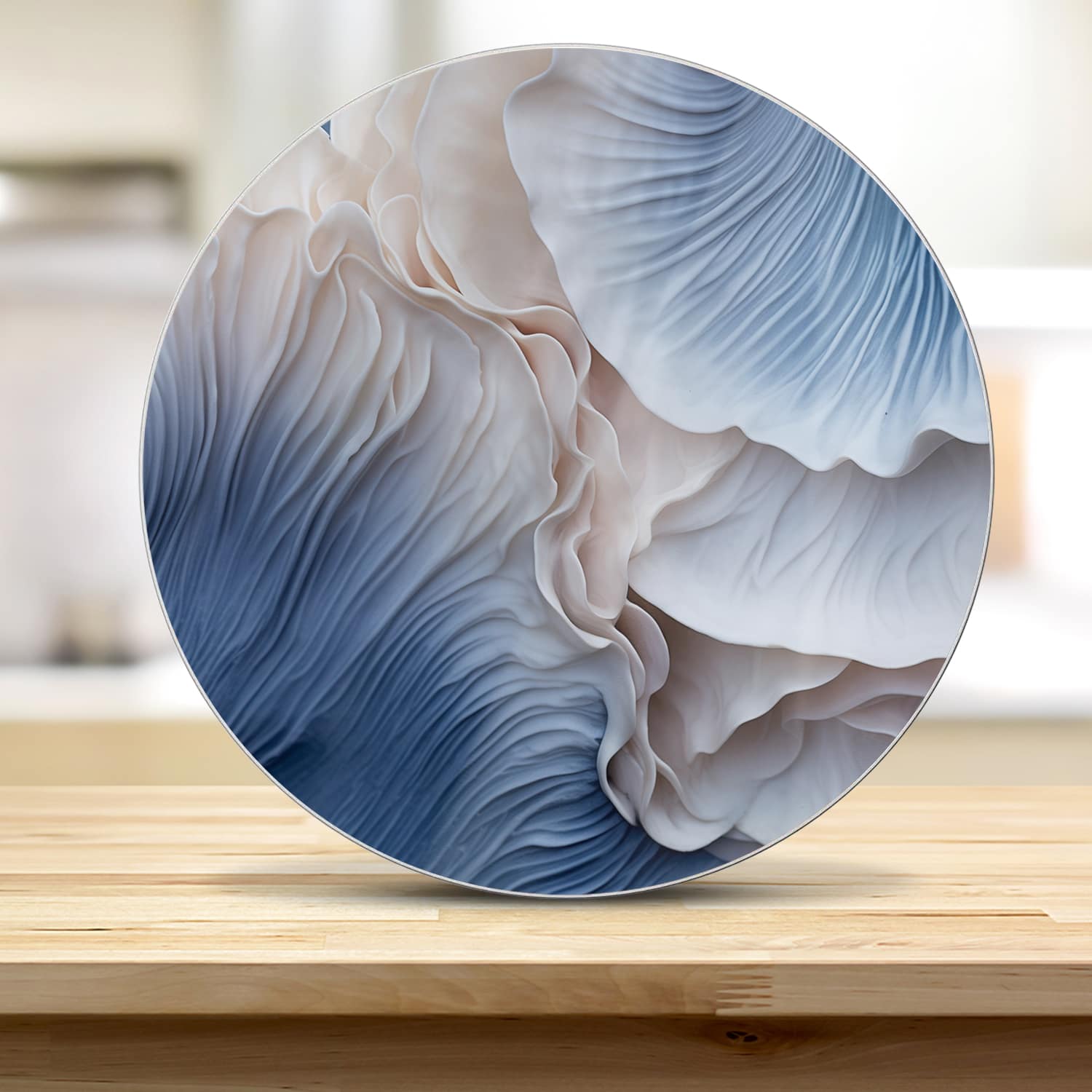 Snijplank Rond - Gehard Glas - Blauwe Paddenstoelen Textuur