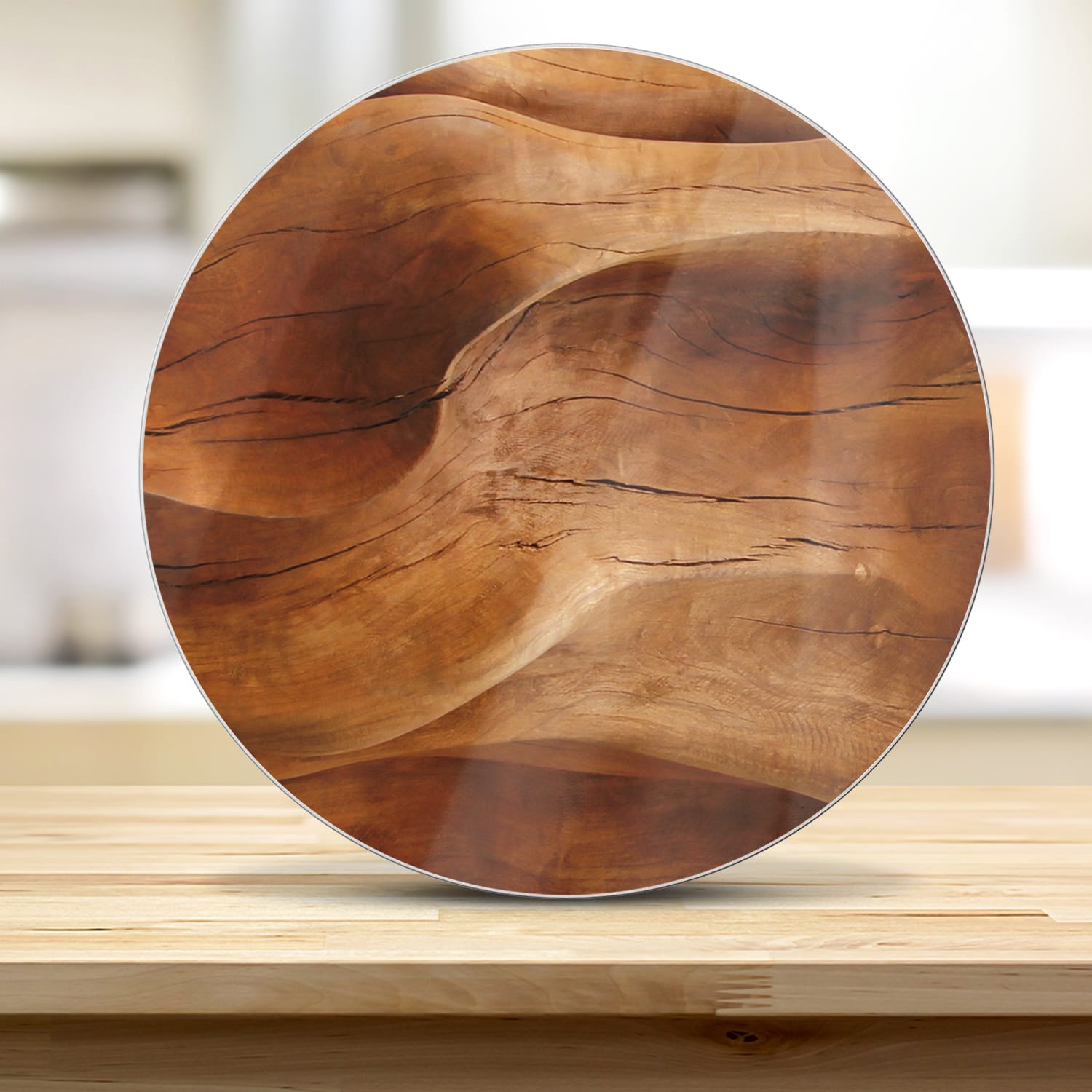 Snijplank Rond - Gehard Glas - Hout Textuur