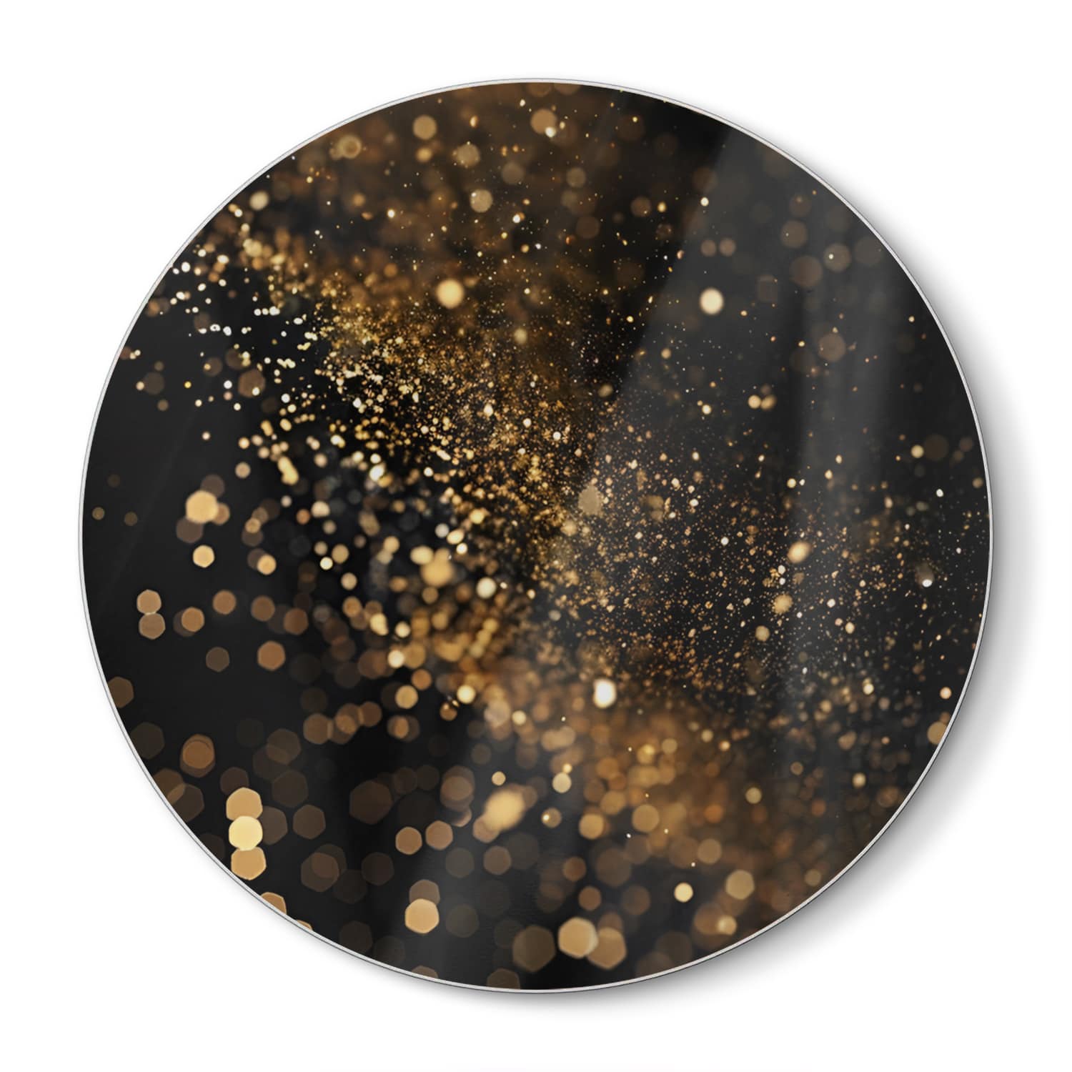 Snijplank Rond - Gehard Glas - Zwarte Achtergrond met Gouden Glitter